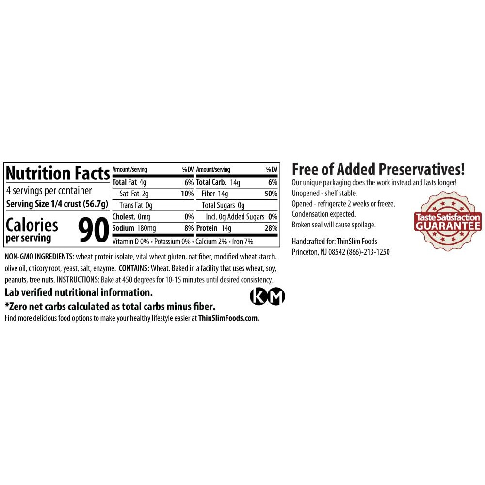 Thinslim Foods Zero Net Carb Pizza Crust | Keto | Low Carb | High Protein | 8Oz, Thick Crust, 2Pack