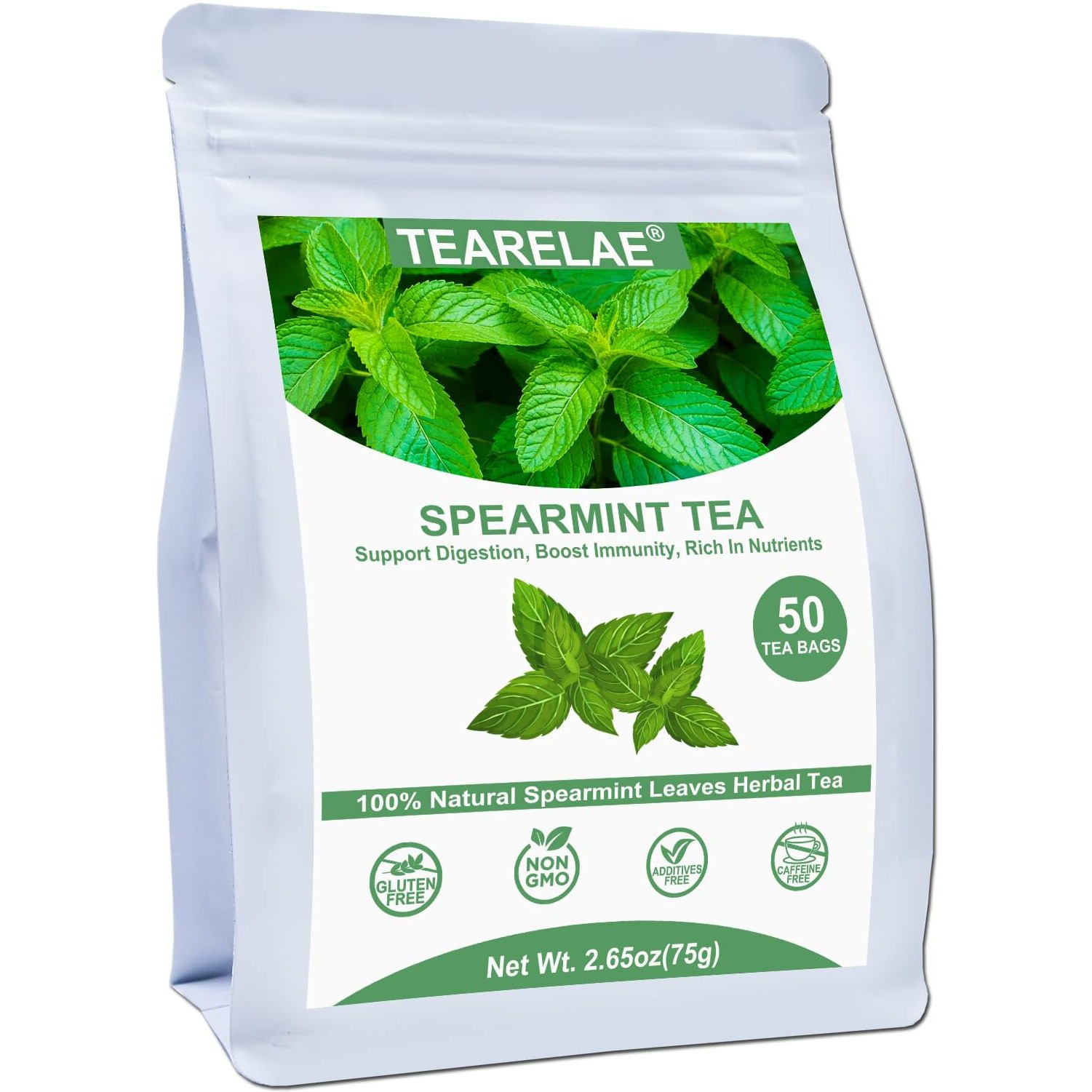 Tearelae - Spearmint Tea - 1.5G X 50 Count - 100% Pure Spearmint Leaves Tea Bag - Non-Gmo - Naturally Caffeine-Free Herbal Tea - Support Digestion & Natural Breath Freshener