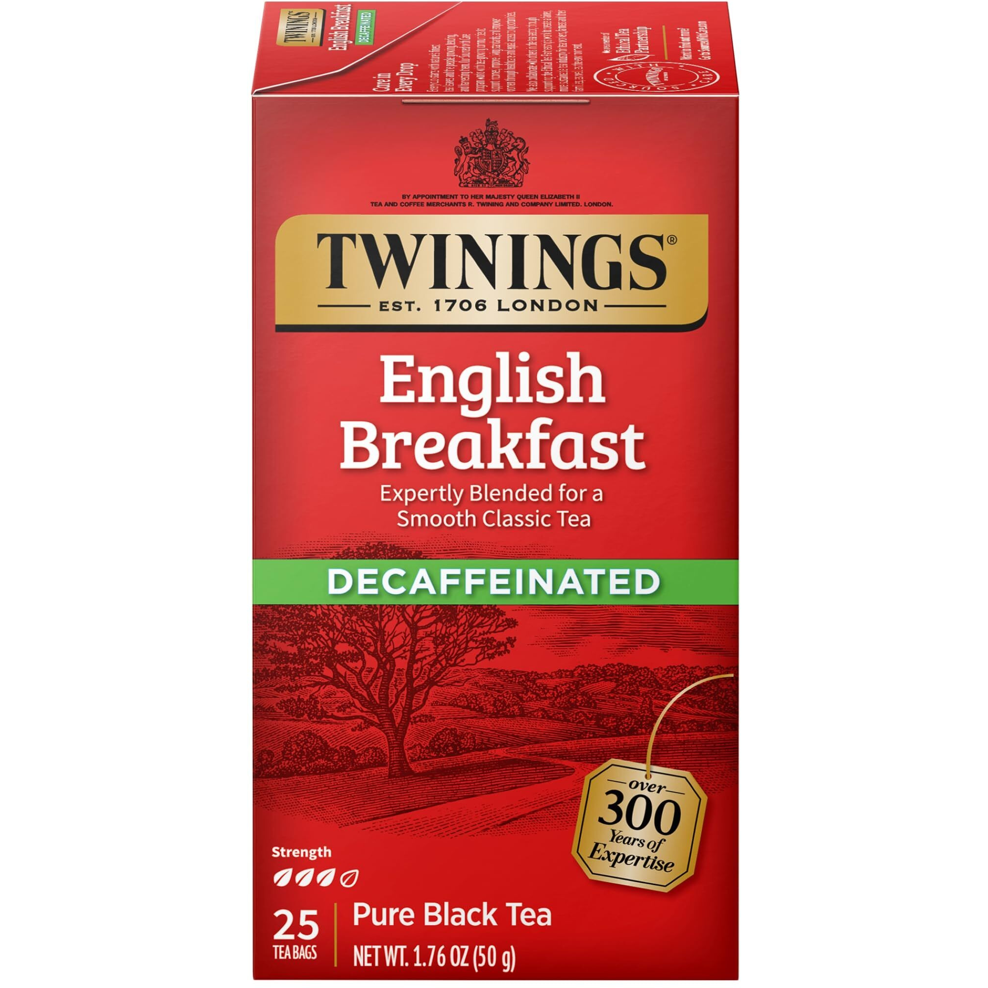 Twinings Decaffeinated English Breakfast Black Tea Individually Wrapped Bags, 25 Count (Pack Of 6), Flavourful, Robust, Enjoy Hot Or Iced | Packaging May Vary