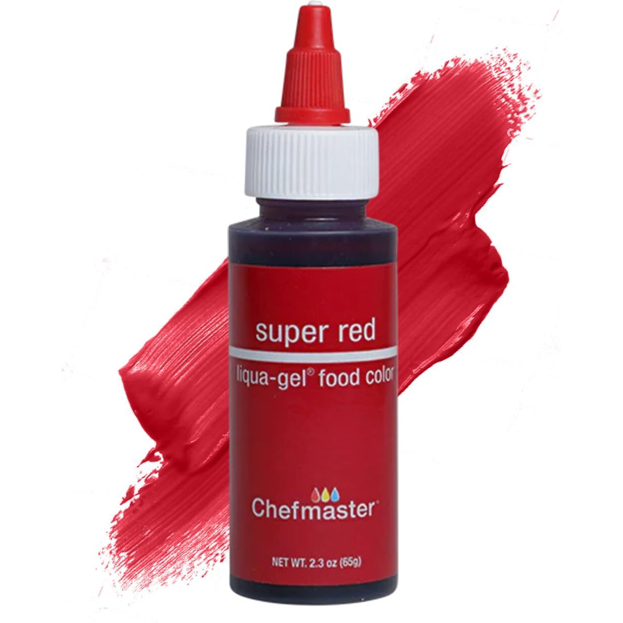 Chefmaster Super Red Liqua-Gel Food Coloring | Vibrant Color | Professional-Grade Dye For Icing, Frosting, Fondant | Baking & Decorating | Fade-Resistant | Easy-To-Use | Made In Usa | 2.3 Oz