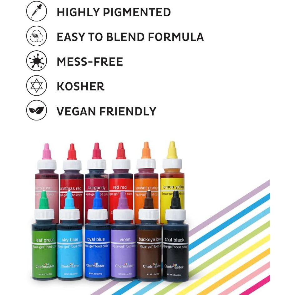 Chefmaster Super Red Liqua-Gel Food Coloring | Vibrant Color | Professional-Grade Dye For Icing, Frosting, Fondant | Baking & Decorating | Fade-Resistant | Easy-To-Use | Made In Usa | 2.3 Oz