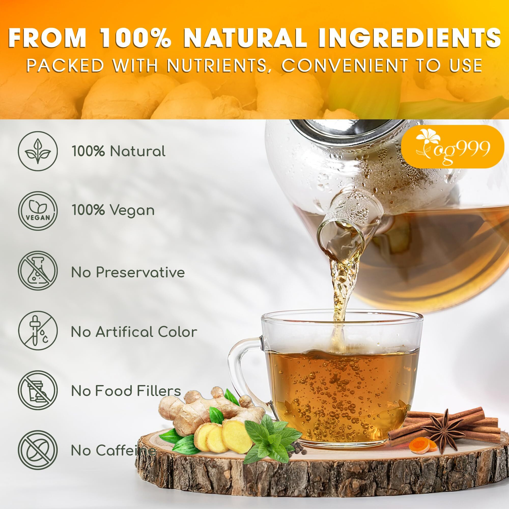 120 Tea Bags - Anti-Inflammaheb Loose Leaf Tea, 100% Natural From Ginger, Turmeric, Peppermint, Black Pepper, Cinnamon. Made With Natural Material Tea Bags. No Sugar, No Caffeine, No Gluten, Vegan. (120 Tea Bags)