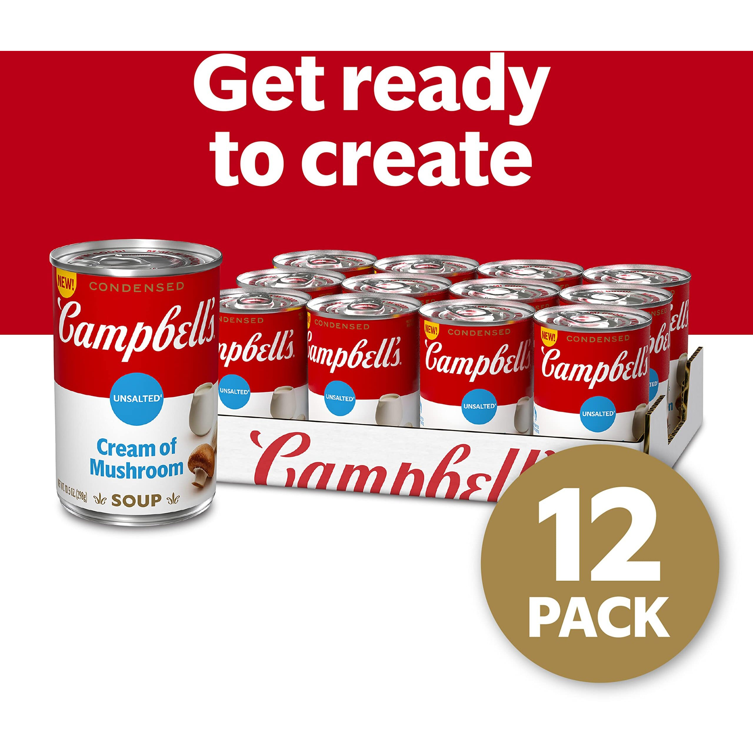 Campbells Condensed Unsalted Cream Of Mushroom Soup, 10.5 Ounce Can (Pack Of 12), Brand Is Campbell''s