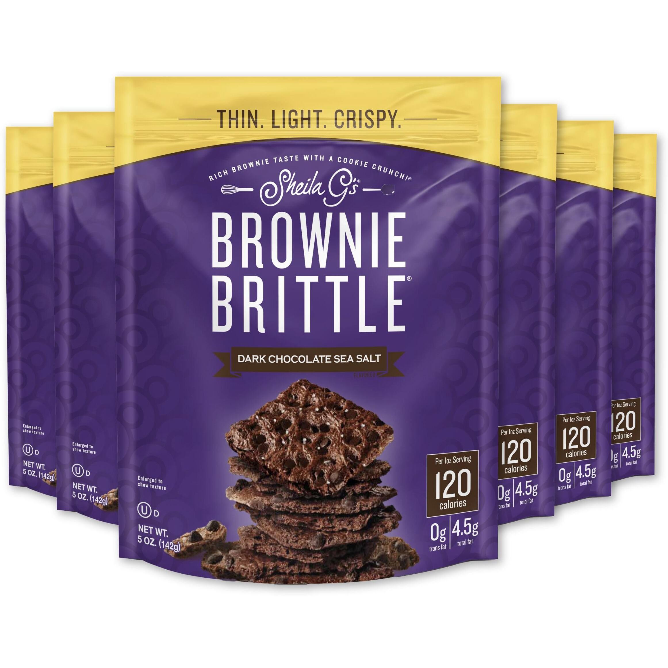 Sheila G's Brownie Brittle - Dark Chocolate Sea Salt Thin And Crispy Sweet Snacks (Pack Of 6, 5 Oz), Rich Gourmet Brownie Bites Dessert