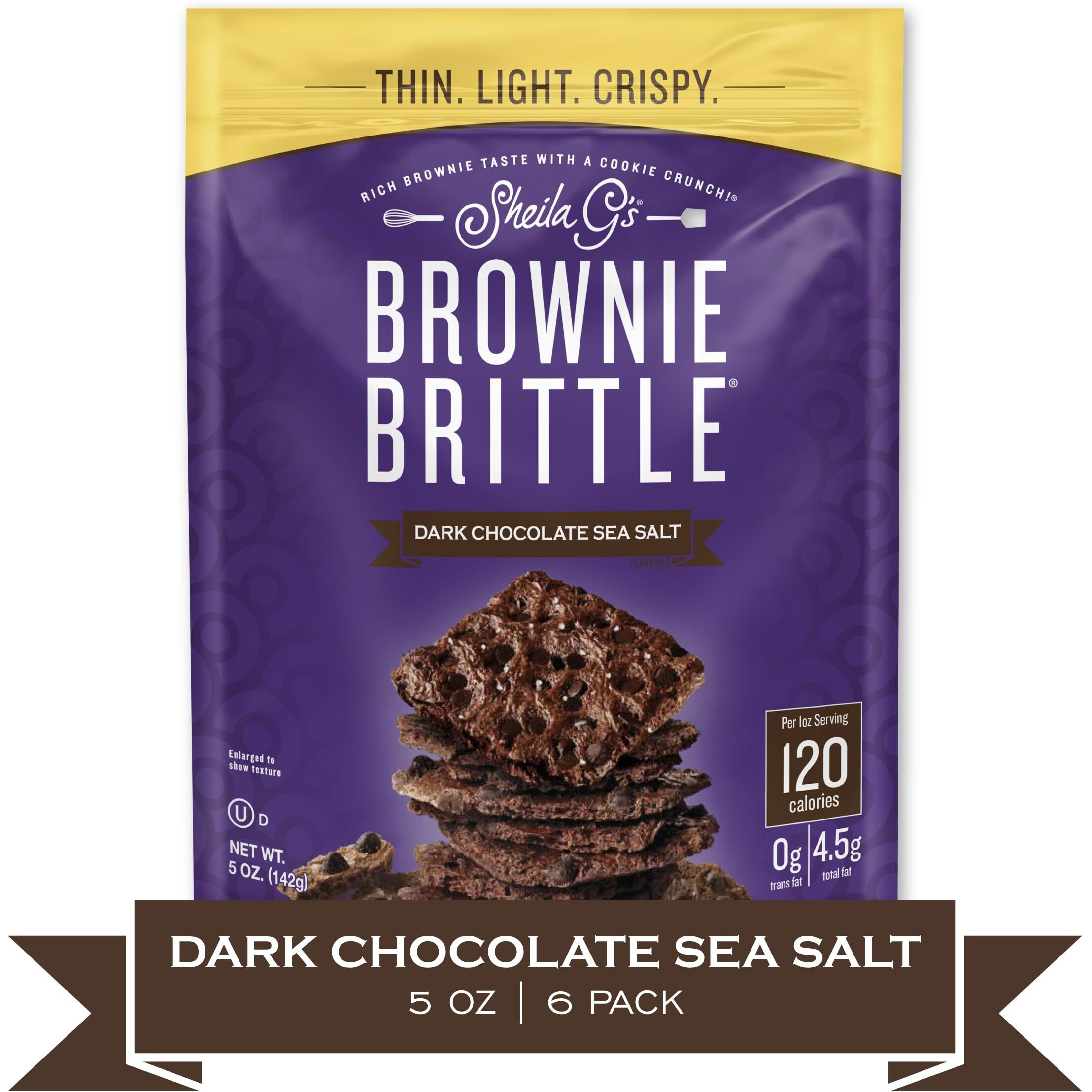 Sheila G's Brownie Brittle - Dark Chocolate Sea Salt Thin And Crispy Sweet Snacks (Pack Of 6, 5 Oz), Rich Gourmet Brownie Bites Dessert