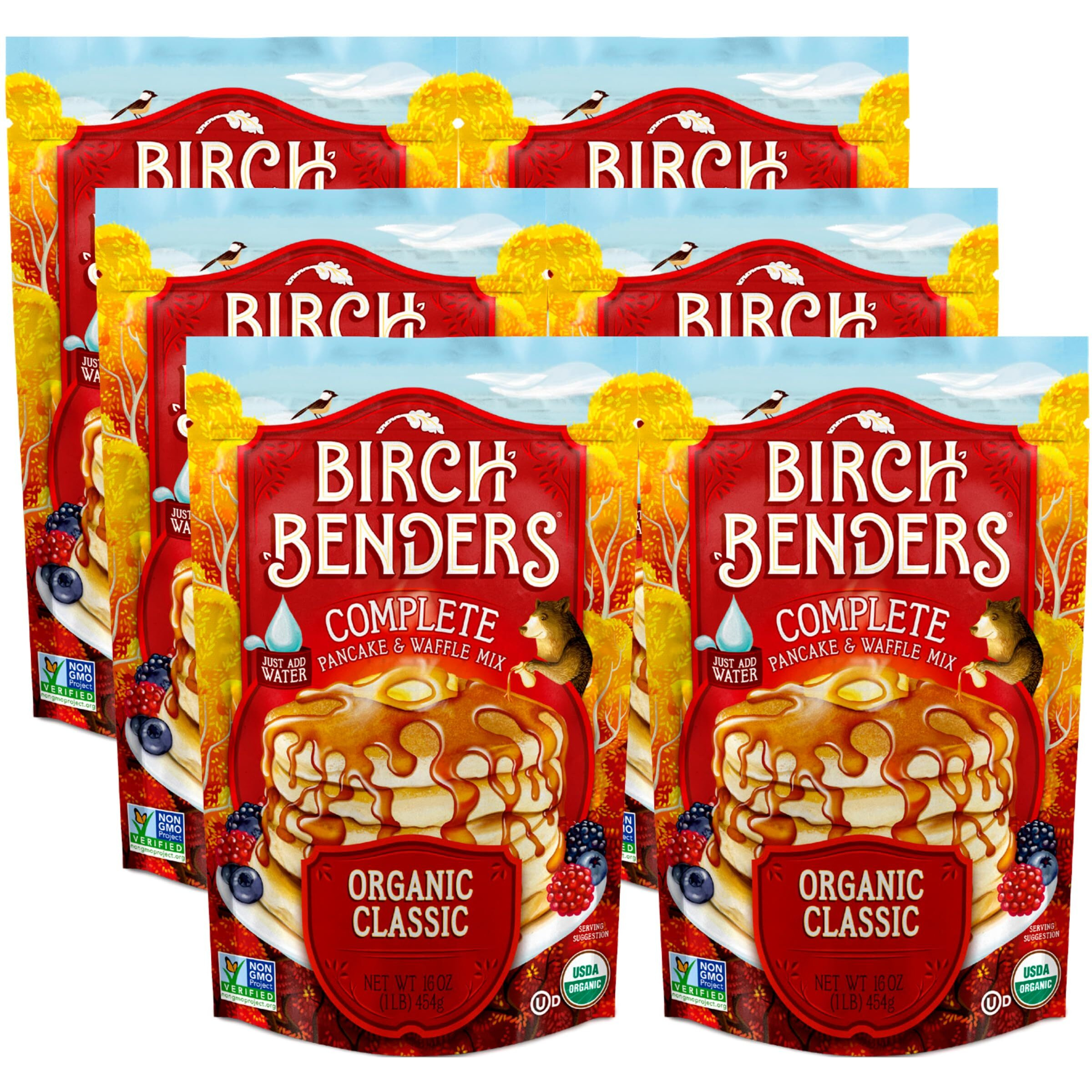 Birch Benders Organic Classic Pancake And Waffle Mix, Non-Gmo, Just Add Water, 16 Oz (Pack Of 6)