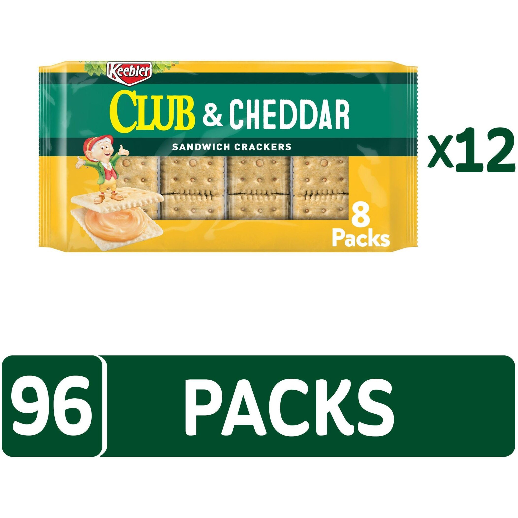 Keebler Sandwich Crackers, Single Serve Snack Crackers, Lunch Snacks, Club And Cheddar (96 Packs)