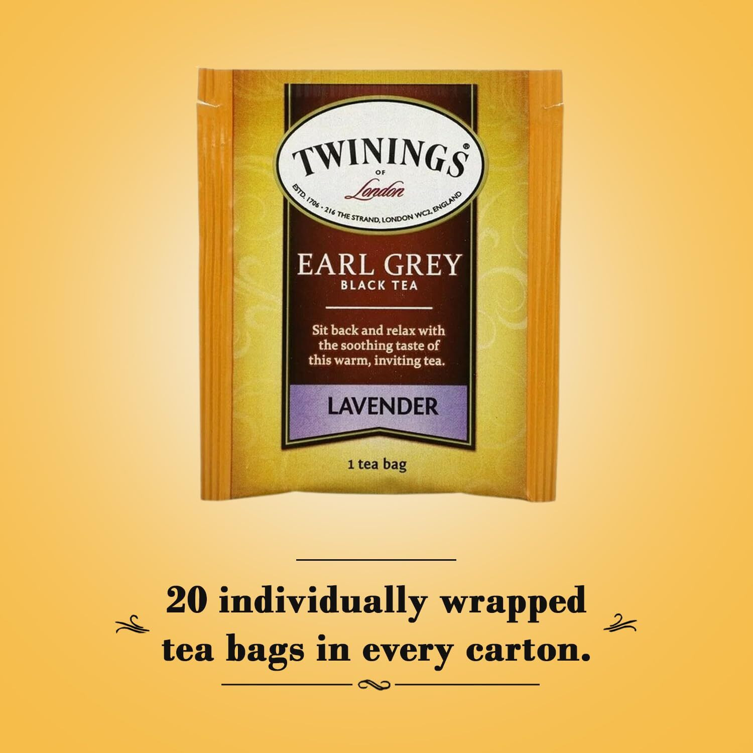 Twinings Earl Grey Lavender Tea 2-Pack - Caffeinated Black Tea Blend, Individually Wrapped Tea Bags, 20 Count Each