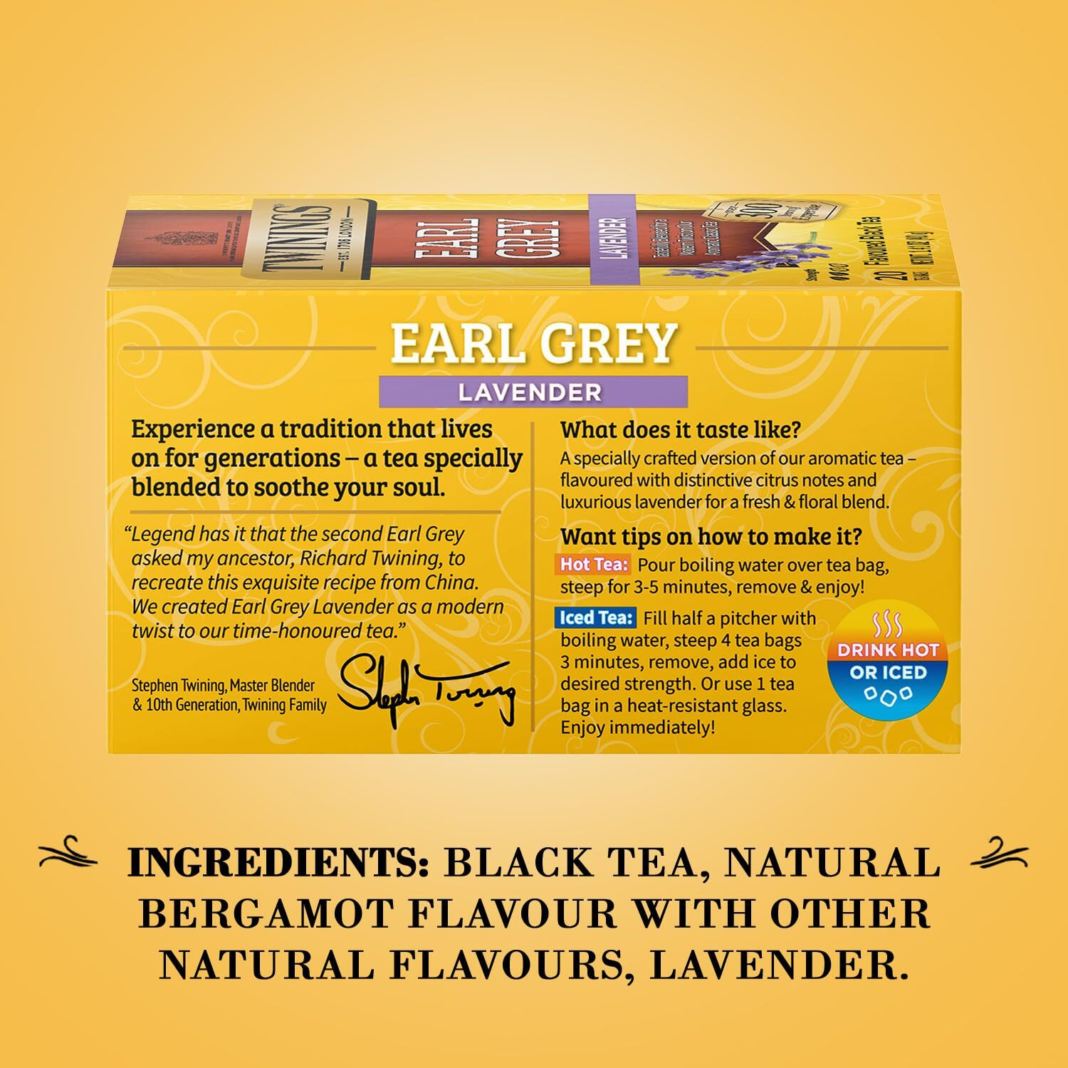 Twinings Earl Grey Lavender Tea 2-Pack - Caffeinated Black Tea Blend, Individually Wrapped Tea Bags, 20 Count Each