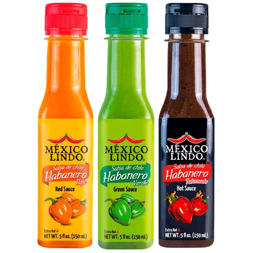 Mexico Lindo Hot Sauce Variety Pack | Includes 1 Bottles Each Of Red Habanero + Green Habanero + Xxxtra Hot | 5 Fl Oz Bottles (Pack Of 3)