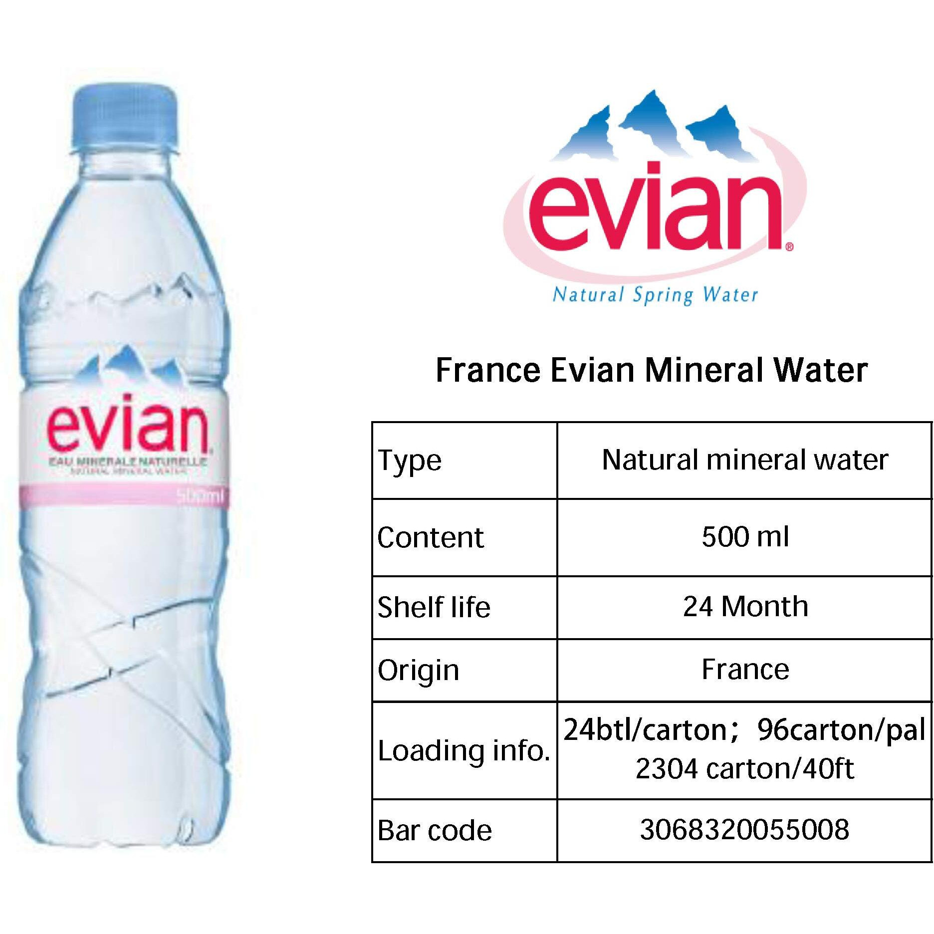 Evian French Mineral Water 500Ml (Box Of 24 Bottle)