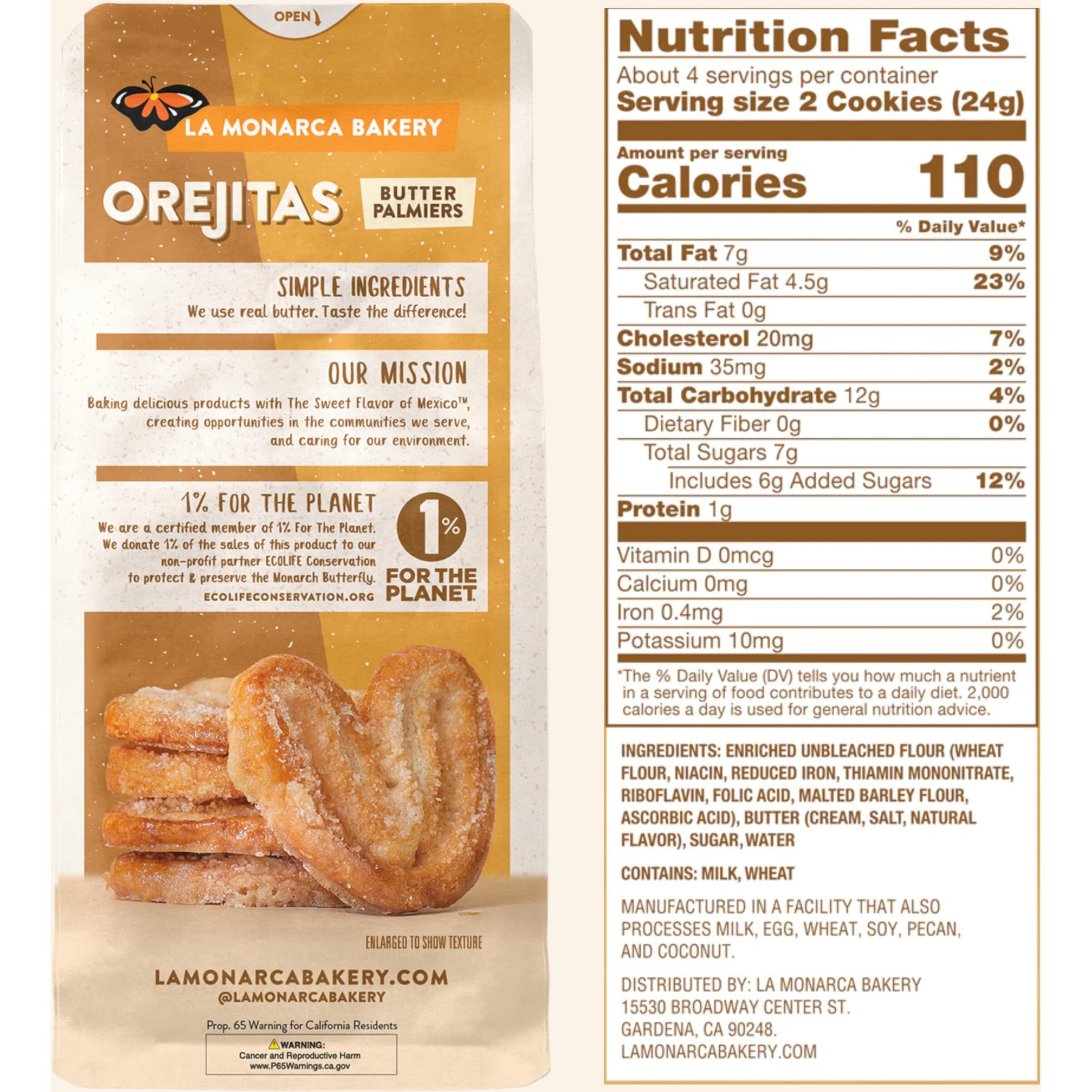 Orejitas Cookies, 3.4 Ounce (Pack Of 3), Flaky And Crunchy Mexican Inspired Mini Palmiers Made With Real Butter And Lightly Dusted With Sugar By La Monarca Bakery