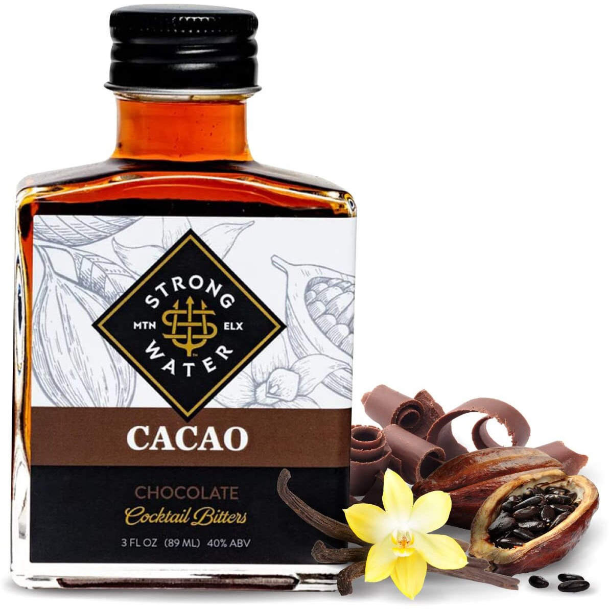 Strongwater Cacao Bitters (40 Servings) - Chocolate Bitters For Cocktails, Made With Roasted Cacao Nibs, Cherry Bark, Vanilla, & Almond - Pair With Bourbon, Vodka, Champagne, Coffee - 3Oz, 1 Pack