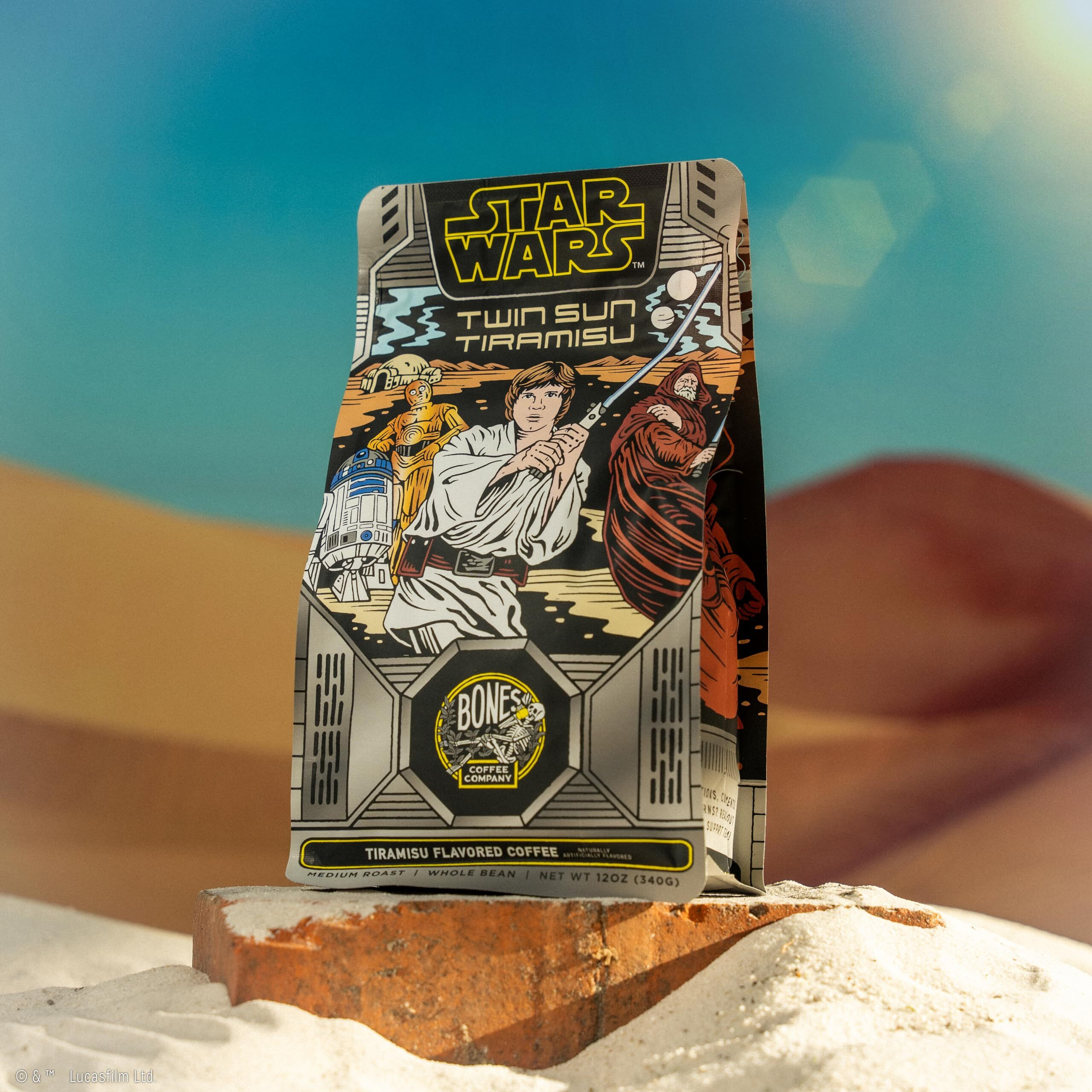 Bones Coffee Company Twin Sun Tiramisu Ground Coffee Beans Tiramisu Flavor | 12 Oz Flavored Coffee Medium Roast Gourmet Star Wars Inspired Coffee (Ground)