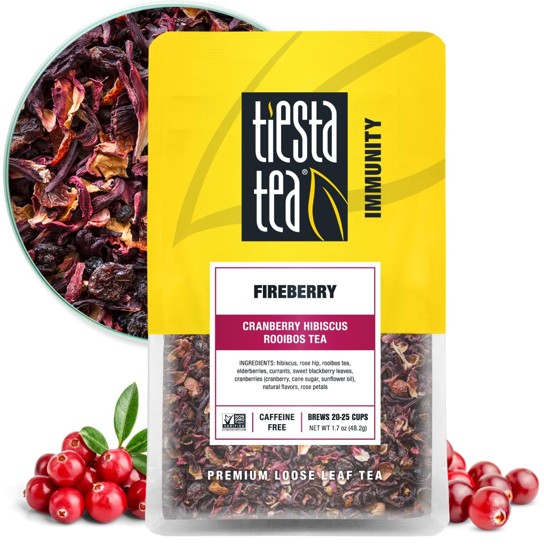 Tiesta Tea - Fireberry, Cranberry Hibiscus Rooibos Tea | Premium Loose Leaf Tea Blend | Non-Caffeinated Rooibos Tea | Make Hot Or Iced Tea & Brews Up To 25 Cups - 1.7 Ounce Resealable Pouch