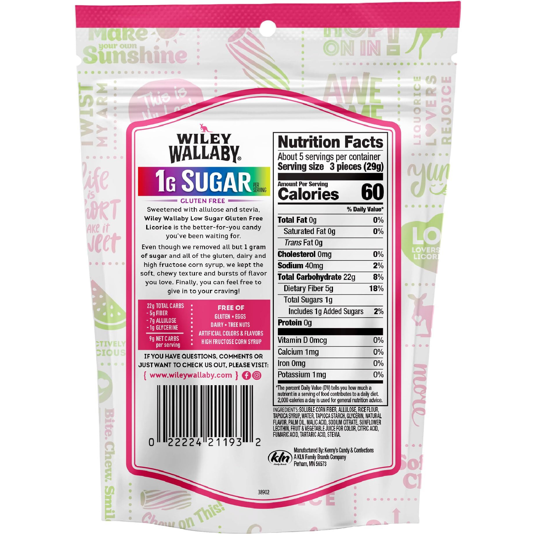 Wiley Wallaby Licorice 5.5 Ounce Watermelon Low Sugar Gluten Free Gourmet Soft & Chewy Australian Licorice Candy Twists, 3 Pack