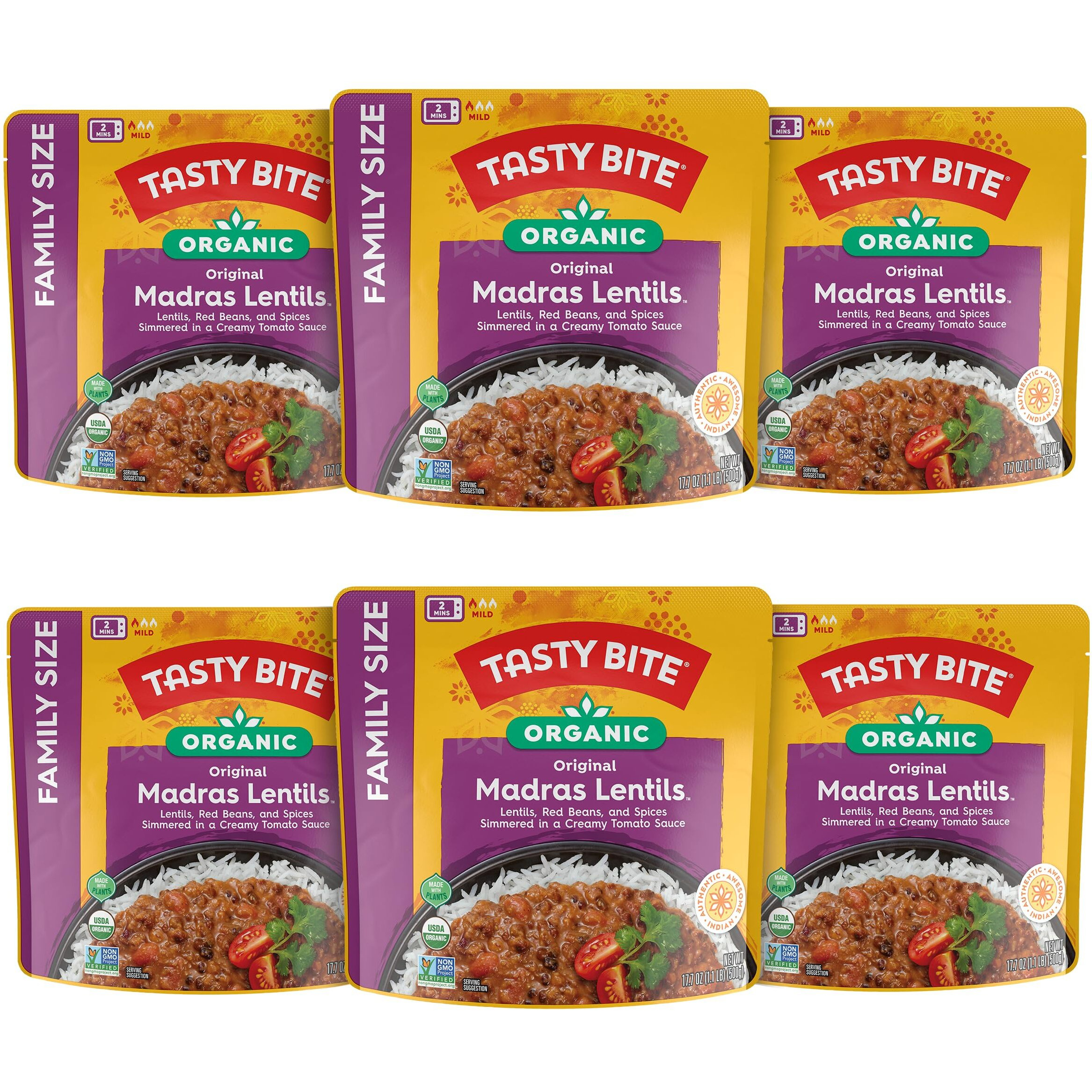 Tasty Bite Family Size Madras Lentil (Pack Of 6)