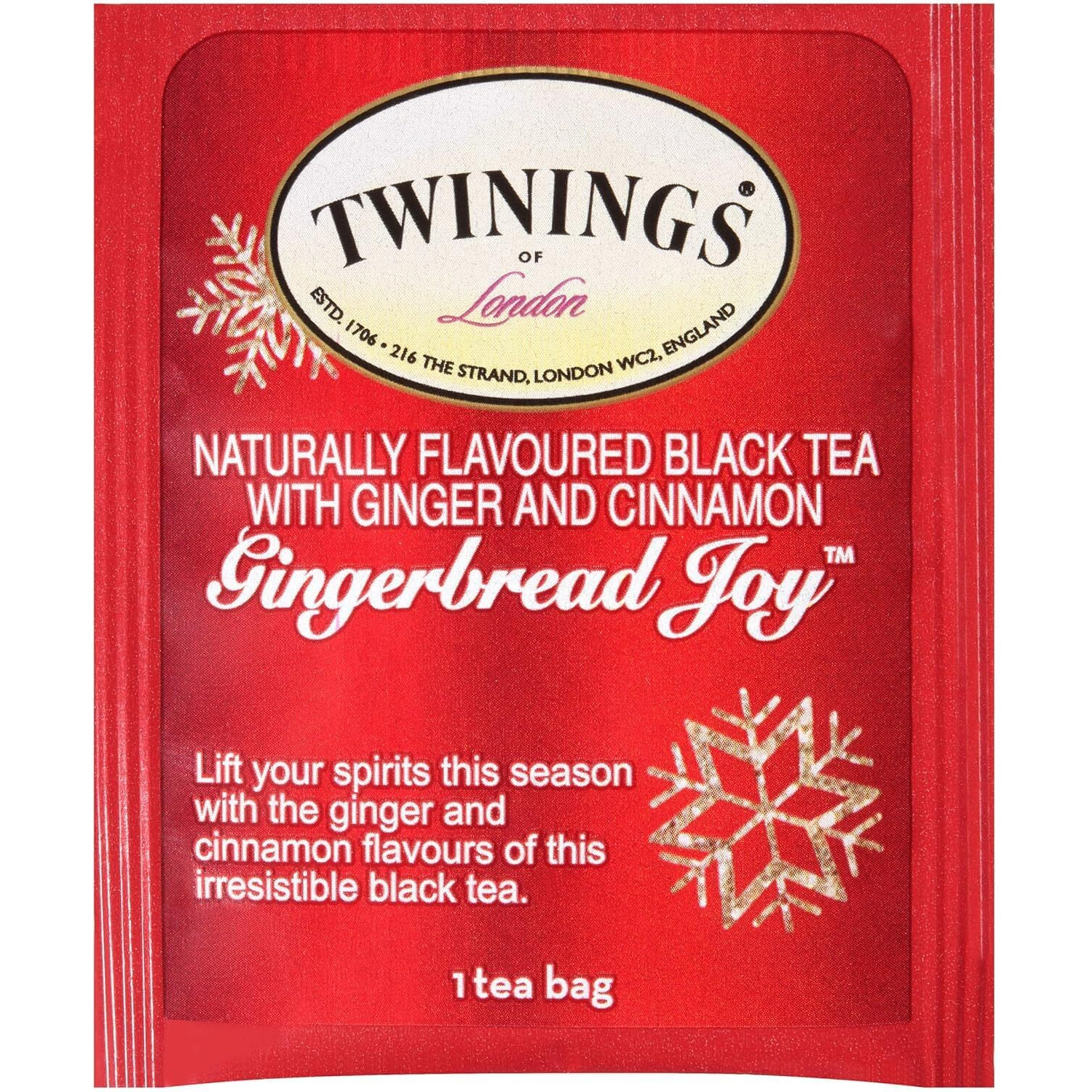 Twinings Gingerbread Joy Black Tea, 20 Count (Pack Of 6), Individually Wrapped Tea Bags, Ginger & Cinnamon, Caffeinated, Enjoy Hot Or Iced