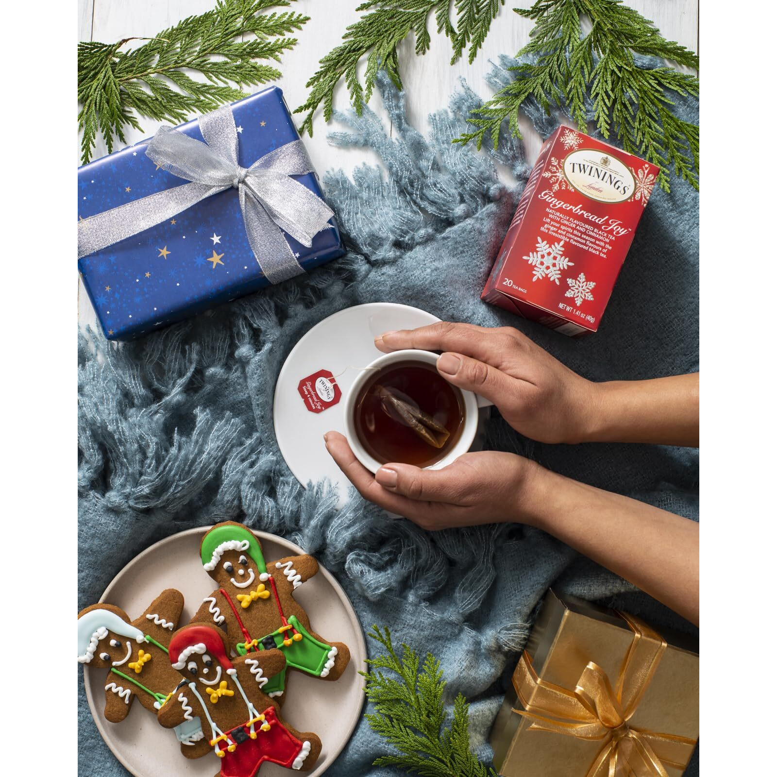 Twinings Gingerbread Joy Black Tea, 20 Count (Pack Of 6), Individually Wrapped Tea Bags, Ginger & Cinnamon, Caffeinated, Enjoy Hot Or Iced