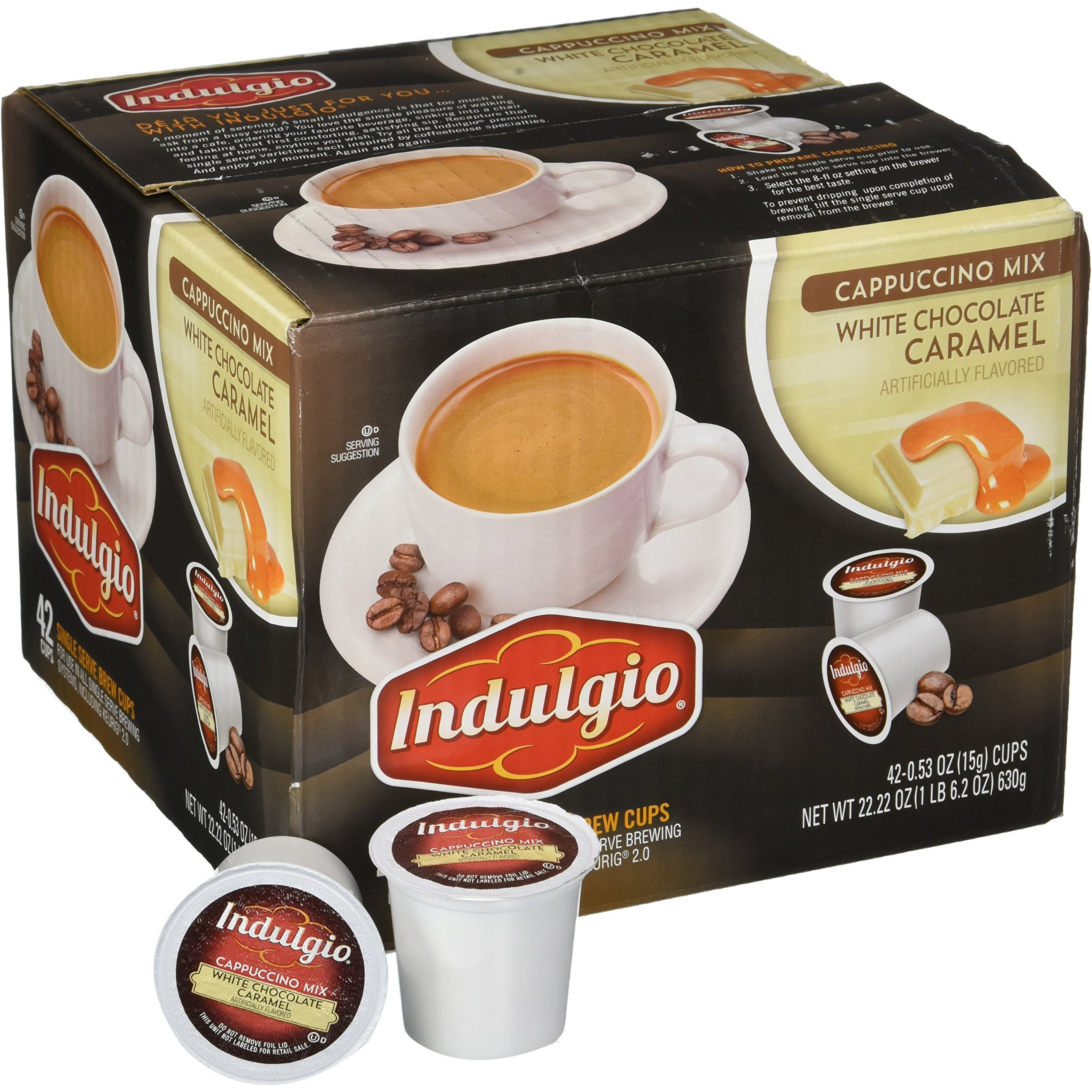 Indulgio White Chocolate Caramel Cappuccino, 48 Count
