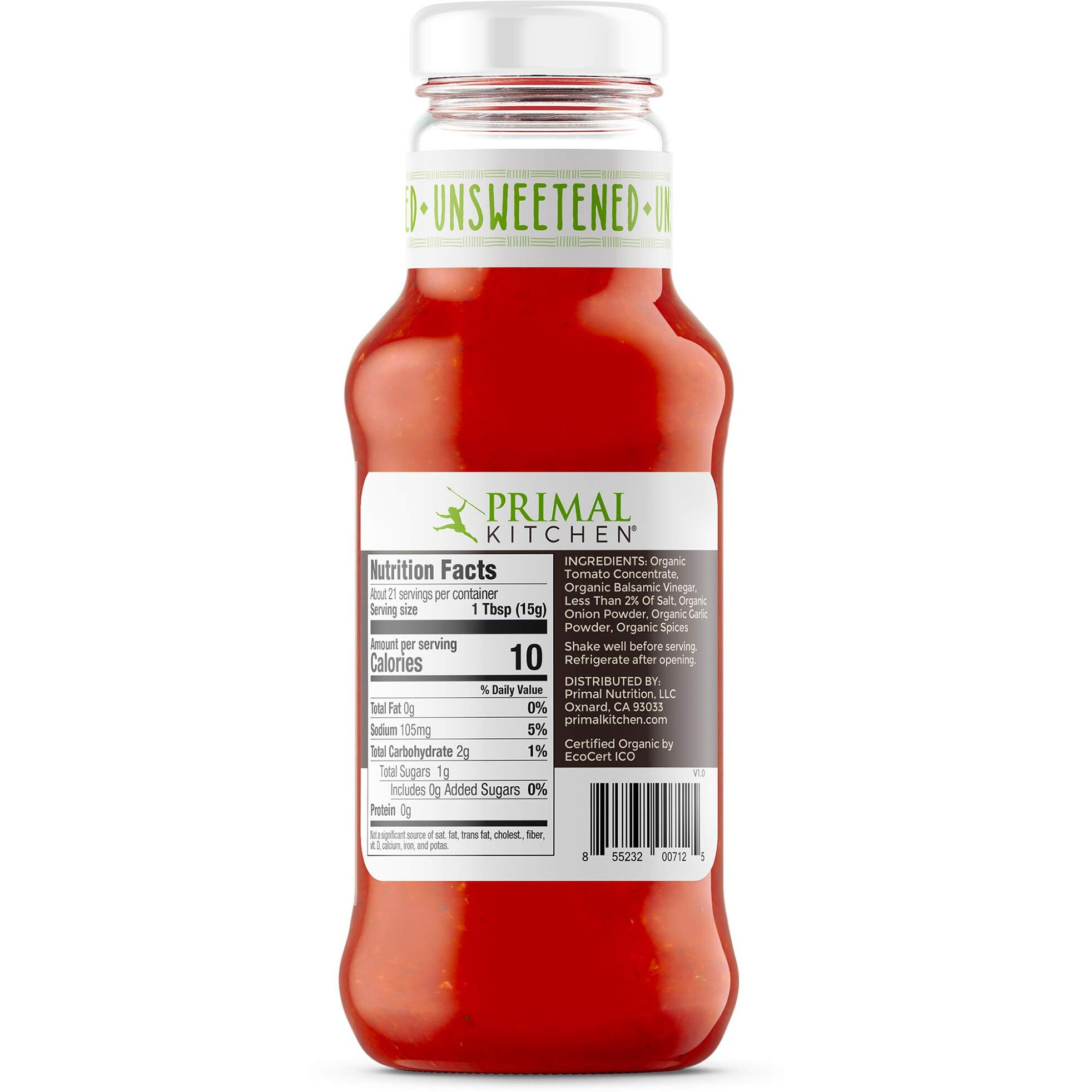 Primal Kitchen Organic Unsweetened Ketchup, No Cane Sugar Or Artificial Sweeteners, 11.3 Oz, Pack Of 2