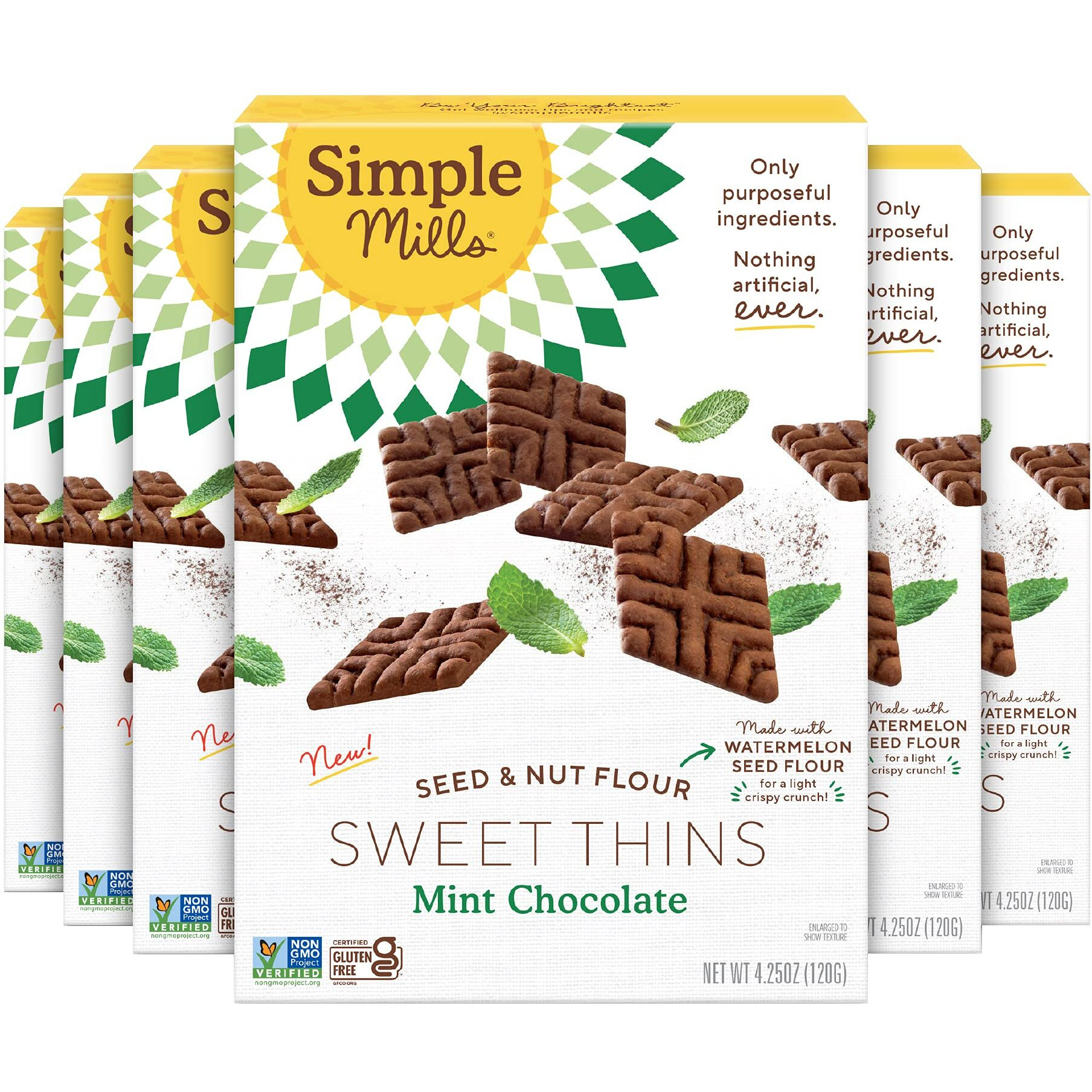 Simple Mills Sweet Thins Cookies, Seed And Nut Flour, Mint Chocolate - Gluten Free, Paleo Friendly, Healthy Snacks, 4.25 Ounce (Pack Of 6)