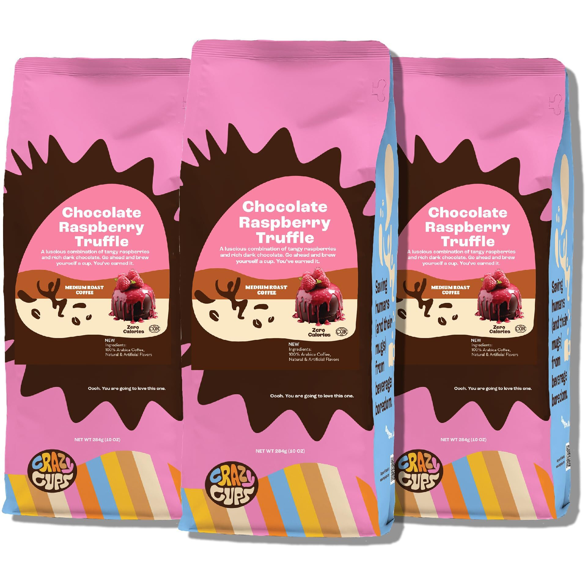 Crazy Cups Flavored Ground Chocolate Coffee, Chocolate Raspberry Coffee In 10 Oz Bag, For Brewing Flavored Hot Or Iced Coffee, 3 Pack