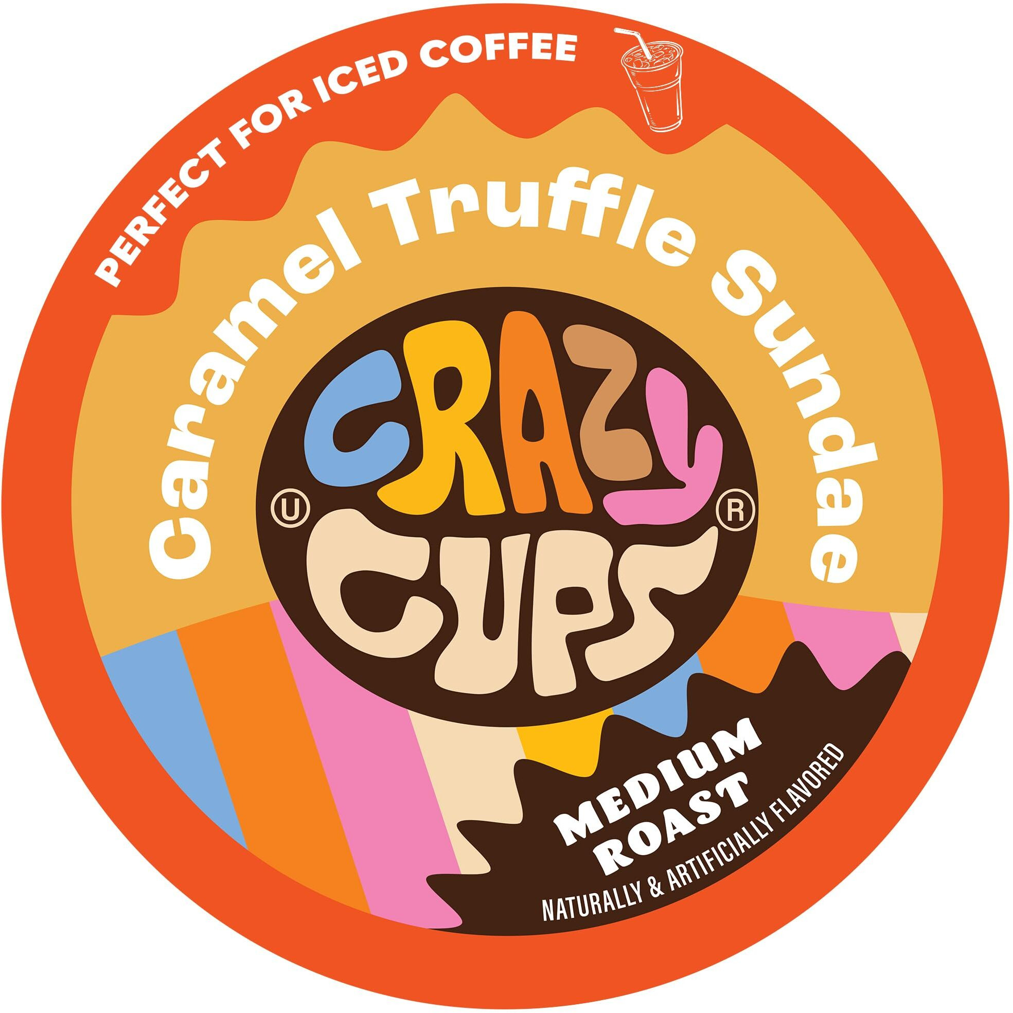 Crazy Cups Flavored Coffee For Keurig K-Cup Machines, Caramel Truffle Sundae, Hot Or Iced Drinks, 22 Single Serve, Recyclable Pods
