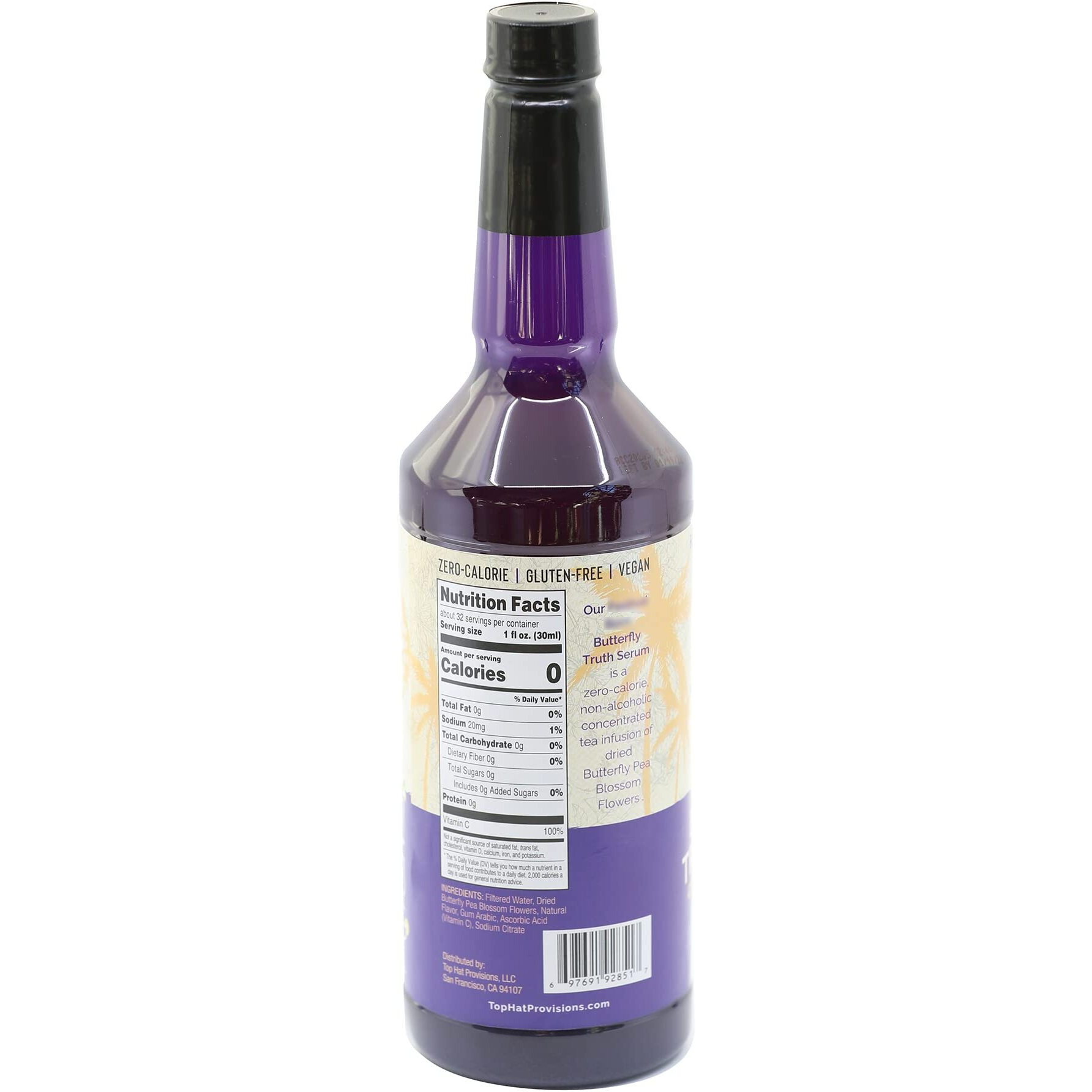 Top Hat Butterfly Truth Serum - Butterfly Pea Floral Extract - Blue Flower Tea Tincture - Blue Bitters - Unsweetened - Non-Alcoholic - Make Drinks Blue And Indigo Purple - 32Oz Bottle