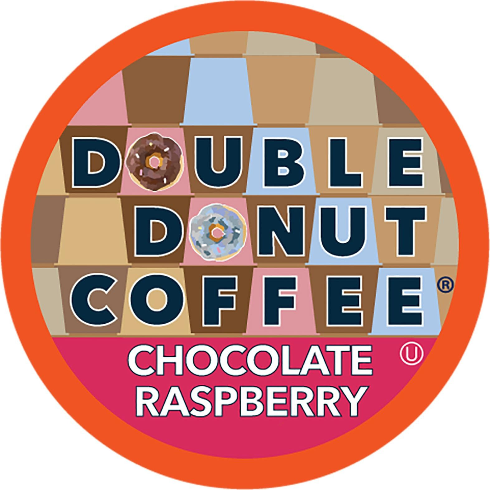 Double Donut Flavored Coffee Pods, Chocolate Raspberry Coffee, Single Serve Medium Roast Coffee For Keurig K Cups Brewers, 24 Count