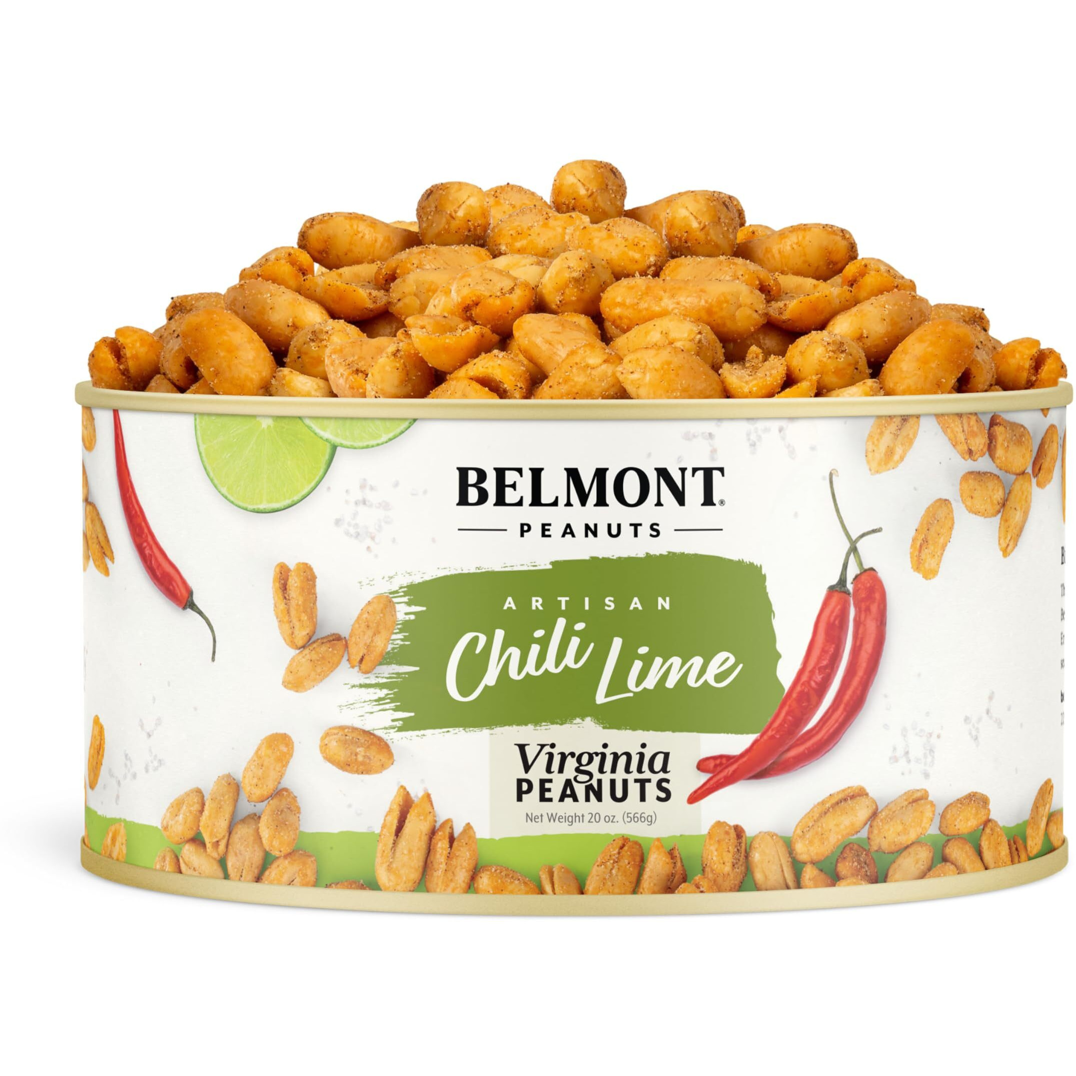 Belmont Peanuts Gourmet Chili Lime Virginia Peanuts, 20 Oz (1 Pack) - Simple Ingredients, No Preservatives, 7G Protein - A Premium, Citrusy, Spicy, Salty, Crunchy, Hand Seasoned Snack