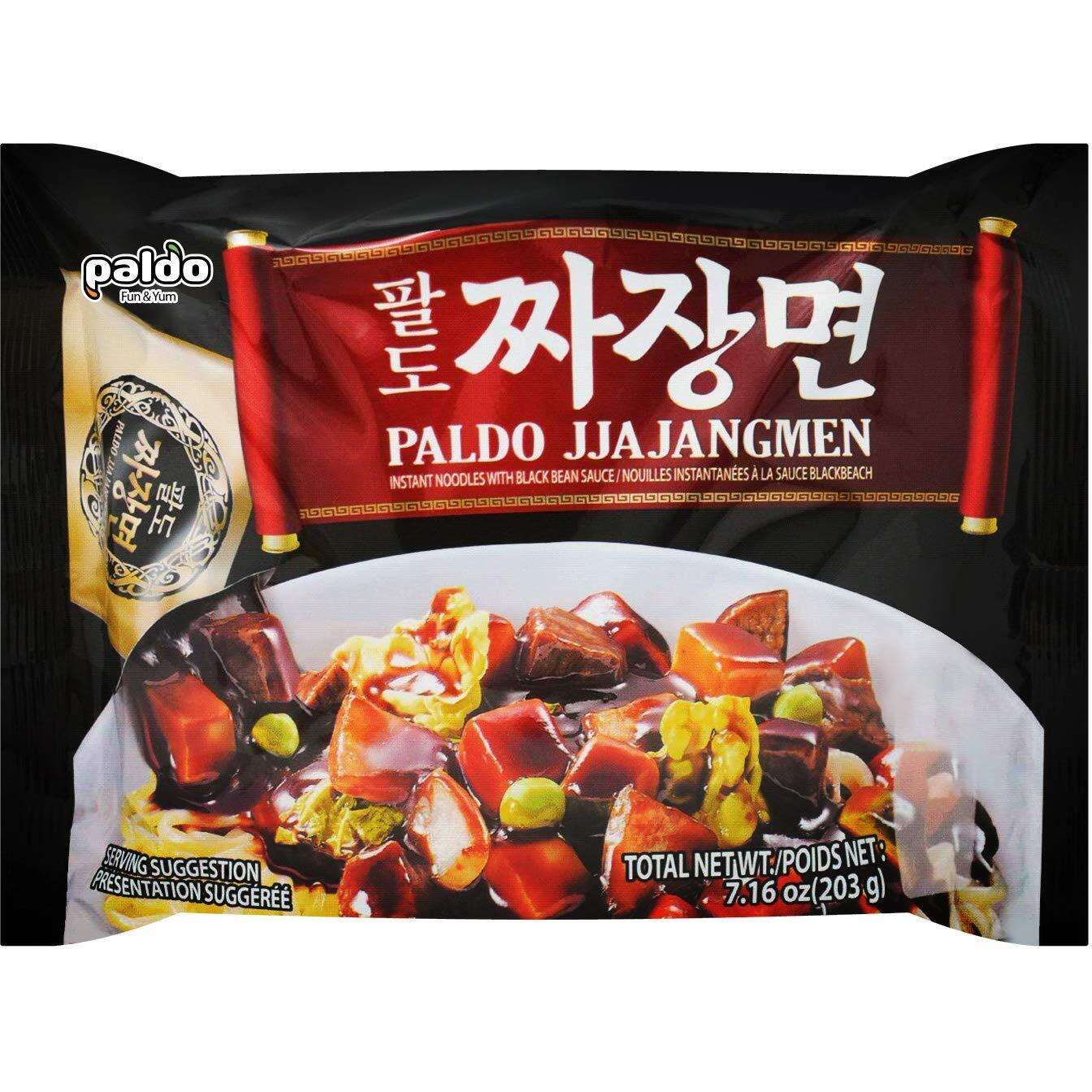 Paldo Fun & Yum Jjajangmen Instant Noodles, Pack Of 4, Brothless Chajang Ramen With Savory & Sweet Black Bean Sauce, Oriental Style Korean Ramyun, Soupless K-Food, 203G X 4