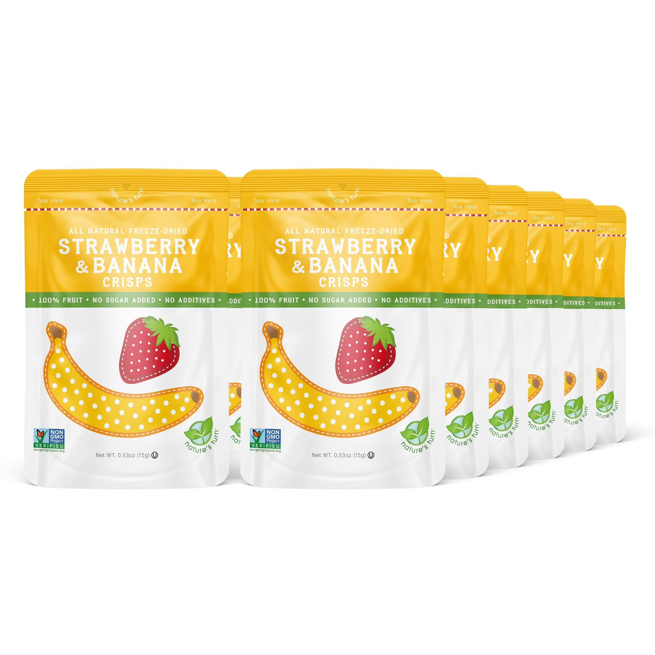 Natures Turn Freeze-Dried Fruit Snacks, Strawberry Banana Crisps, Pack Of 12 (0.53 Oz Each)