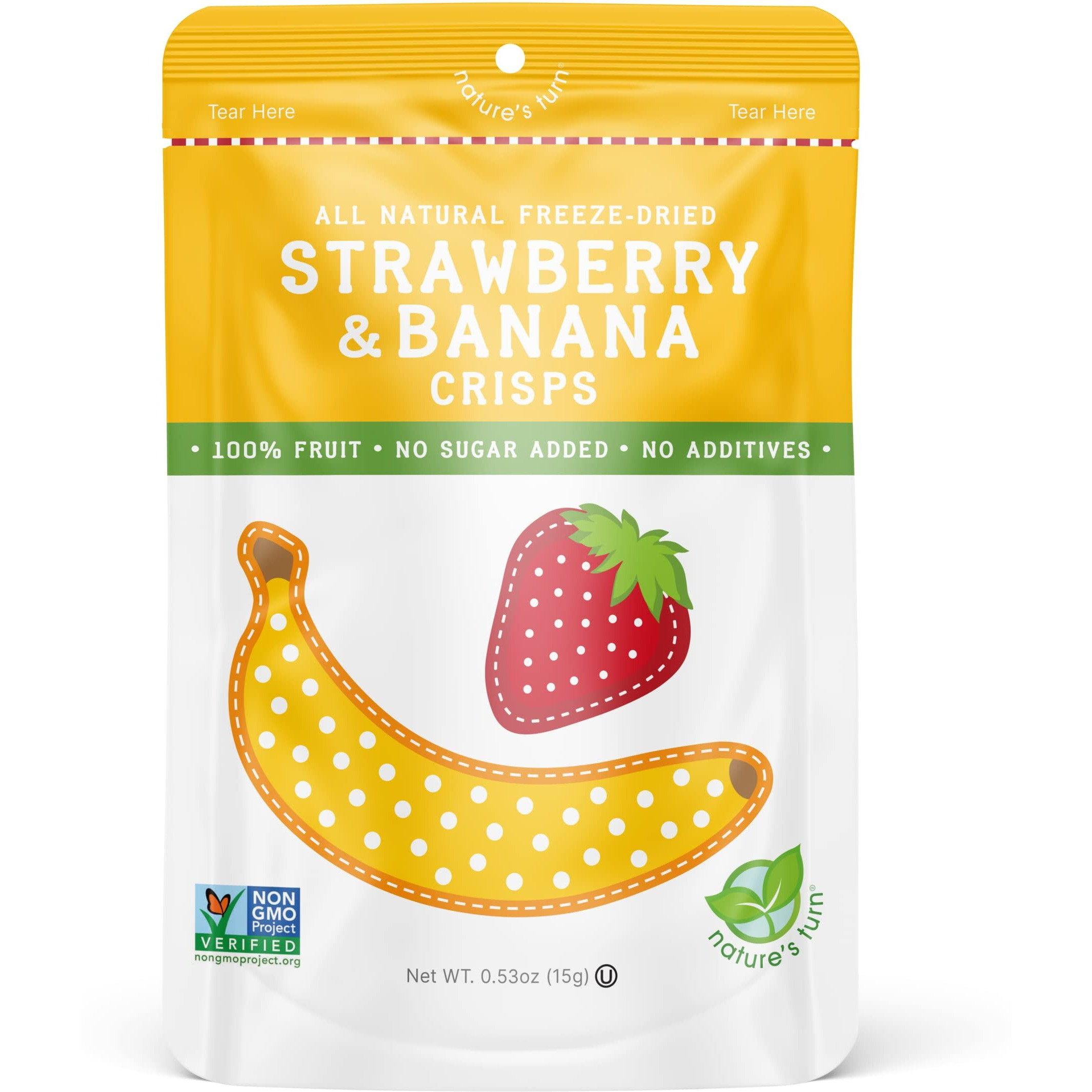 Natures Turn Freeze-Dried Fruit Snacks, Strawberry Banana Crisps, Pack Of 12 (0.53 Oz Each)