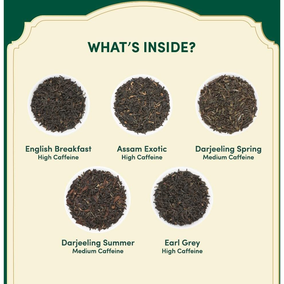 Vahdam, Assorted Black Tea Sampler Gift Set (5 Flavors, 20 Tea Bags) Gluten Free, Non Gmo | Tea Variety Pack - Long Leaf Pyramid Black Tea Bags Variety Pack | Gifts For Women & Men, Tea Set