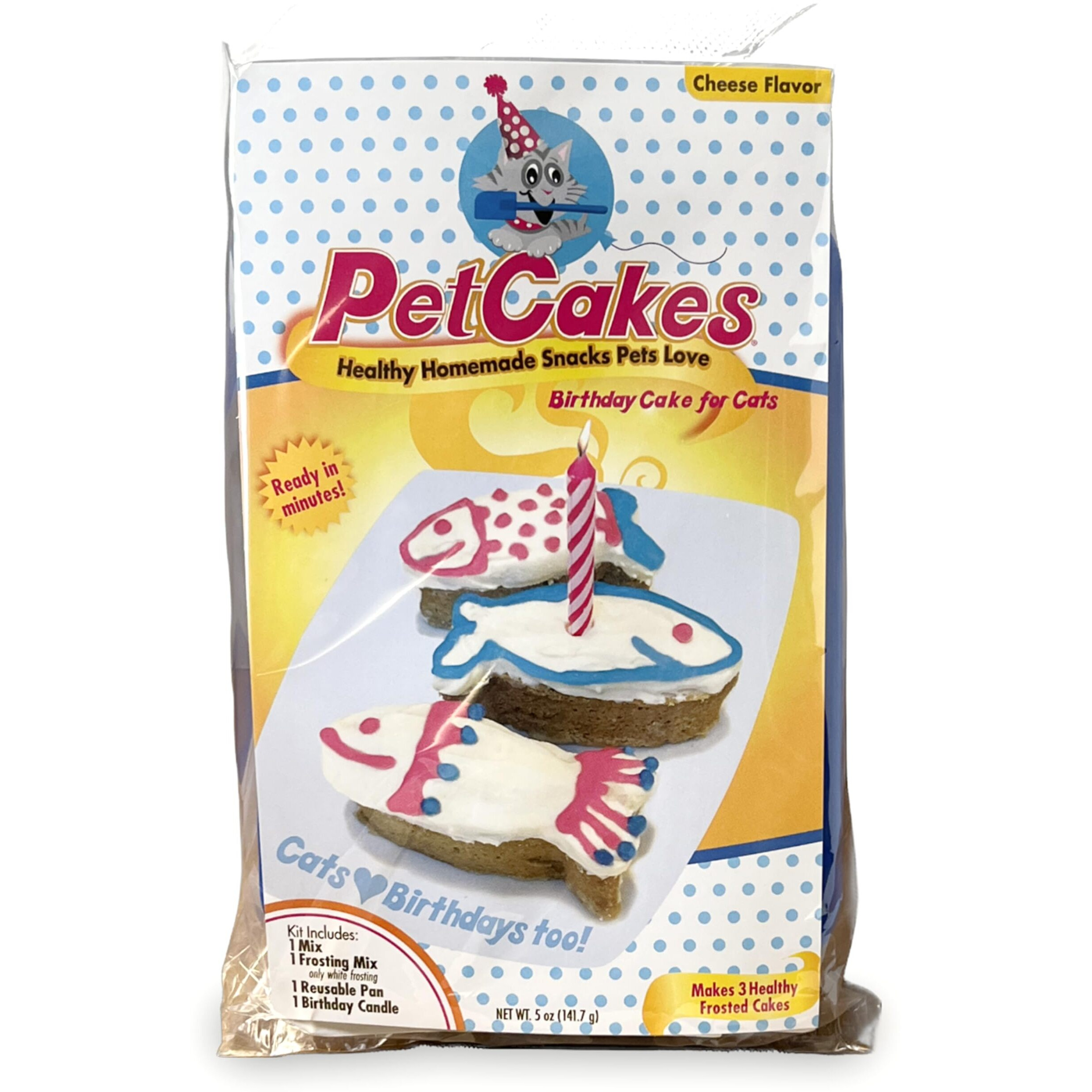 Petcakes Cat Birthday Cake Kit - All Natural Treats - Kitten & Cats Cheese Flavor Cat Food - 5.5 Oz