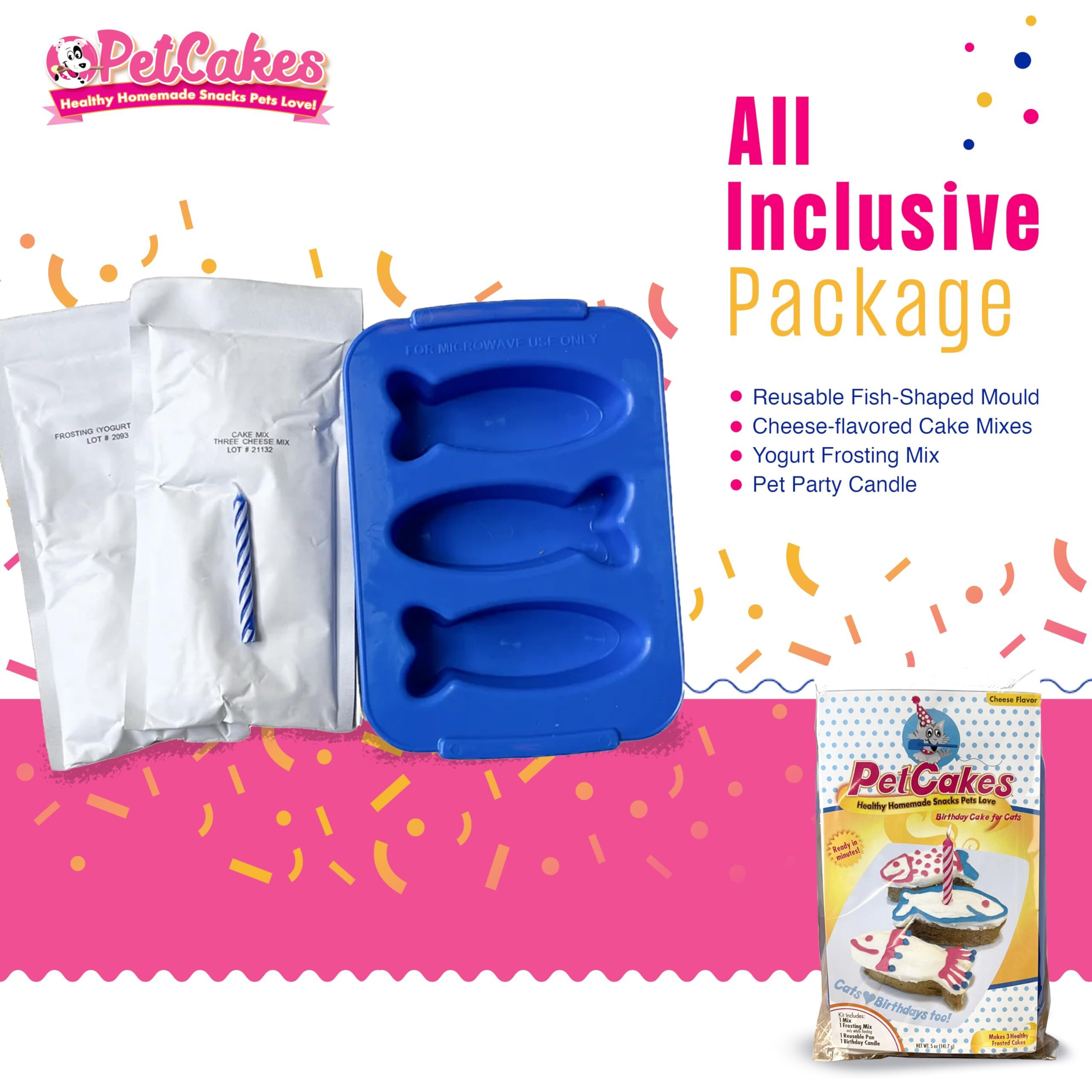 Petcakes Cat Birthday Cake Kit - All Natural Treats - Kitten & Cats Cheese Flavor Cat Food - 5.5 Oz