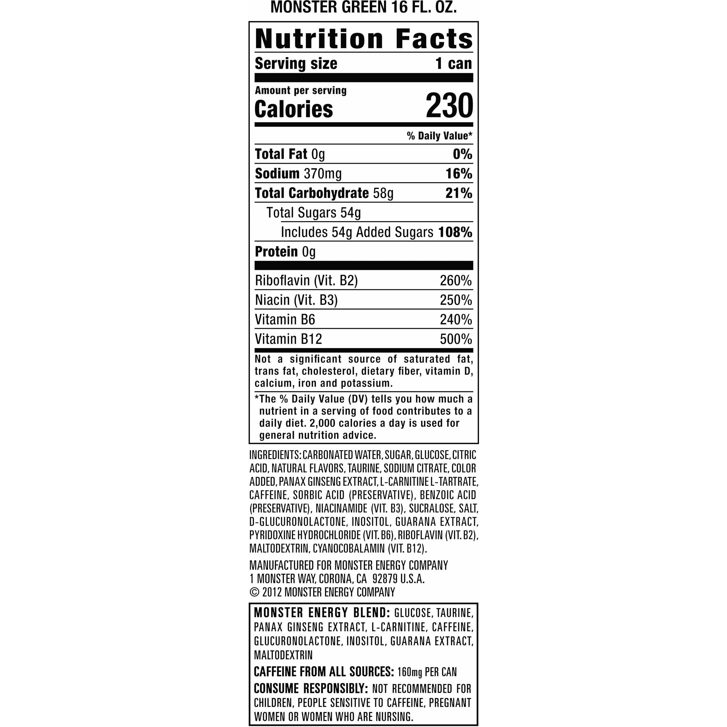 Monster Energy Drink, Green, Original, 16 Ounce (Pack Of 15)