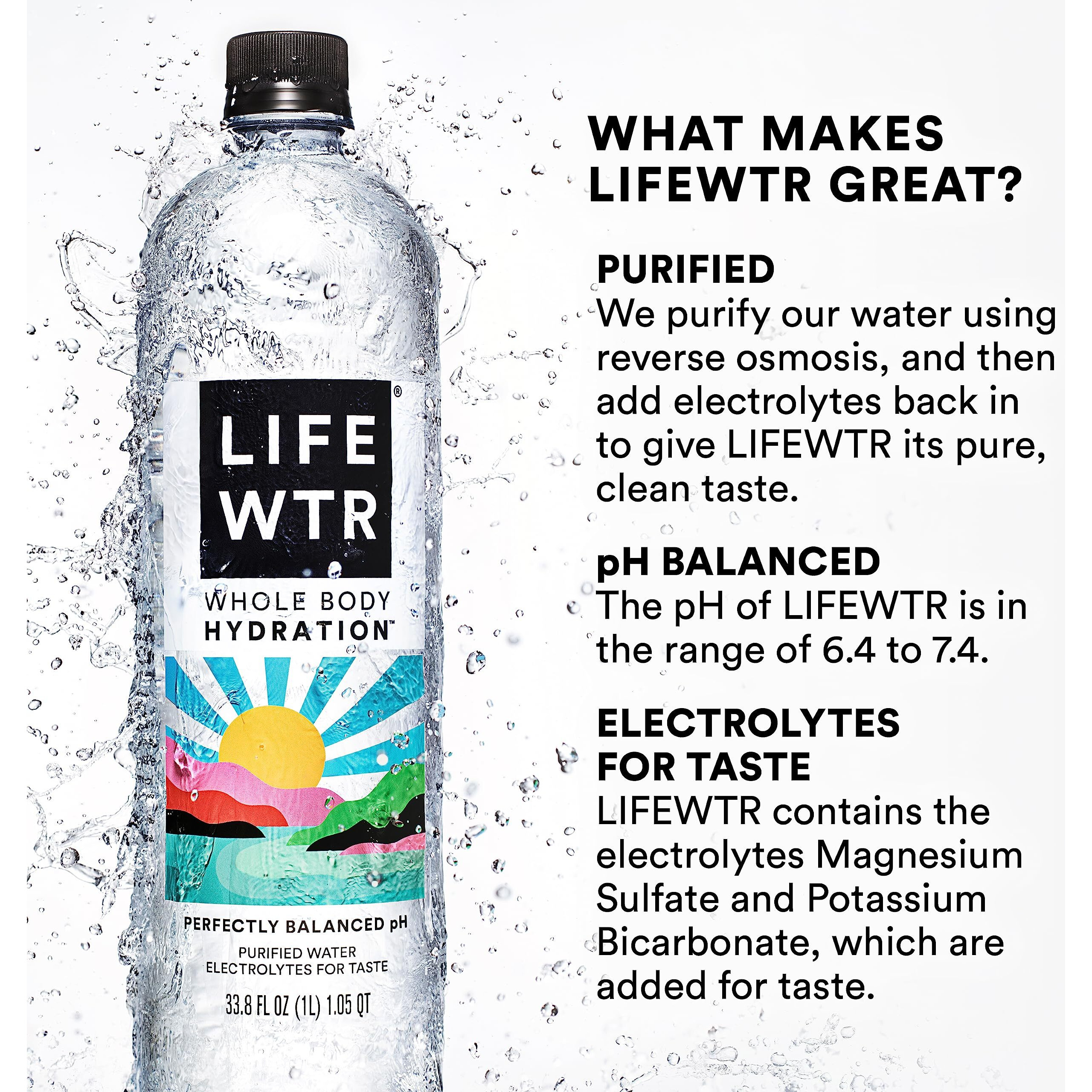 Lifewtr Premium Purified Water Ph Balanced With Electrolytes, 100% Recycled Plastic Bottles, 16.9 Fl Oz Bottles, 500Ml (Pack Of 12)