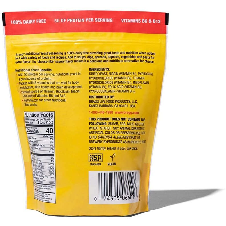 Bragg Premium Nutritional Yeast Seasoning - Vegan, Gluten Free - Good Source Of Protein & Vitamins - Nutritious Savory Parmesan Cheese Substitute (Original, 12 Ounce (Pack Of 1))