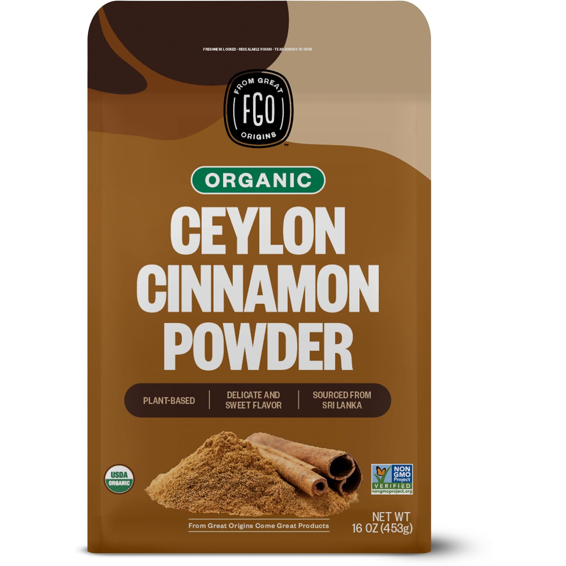 Fgo Organic Ceylon Cinnamon Powder, 100% Raw From Sri Lanka, 16Oz, Packaging May Vary (Pack Of 1)
