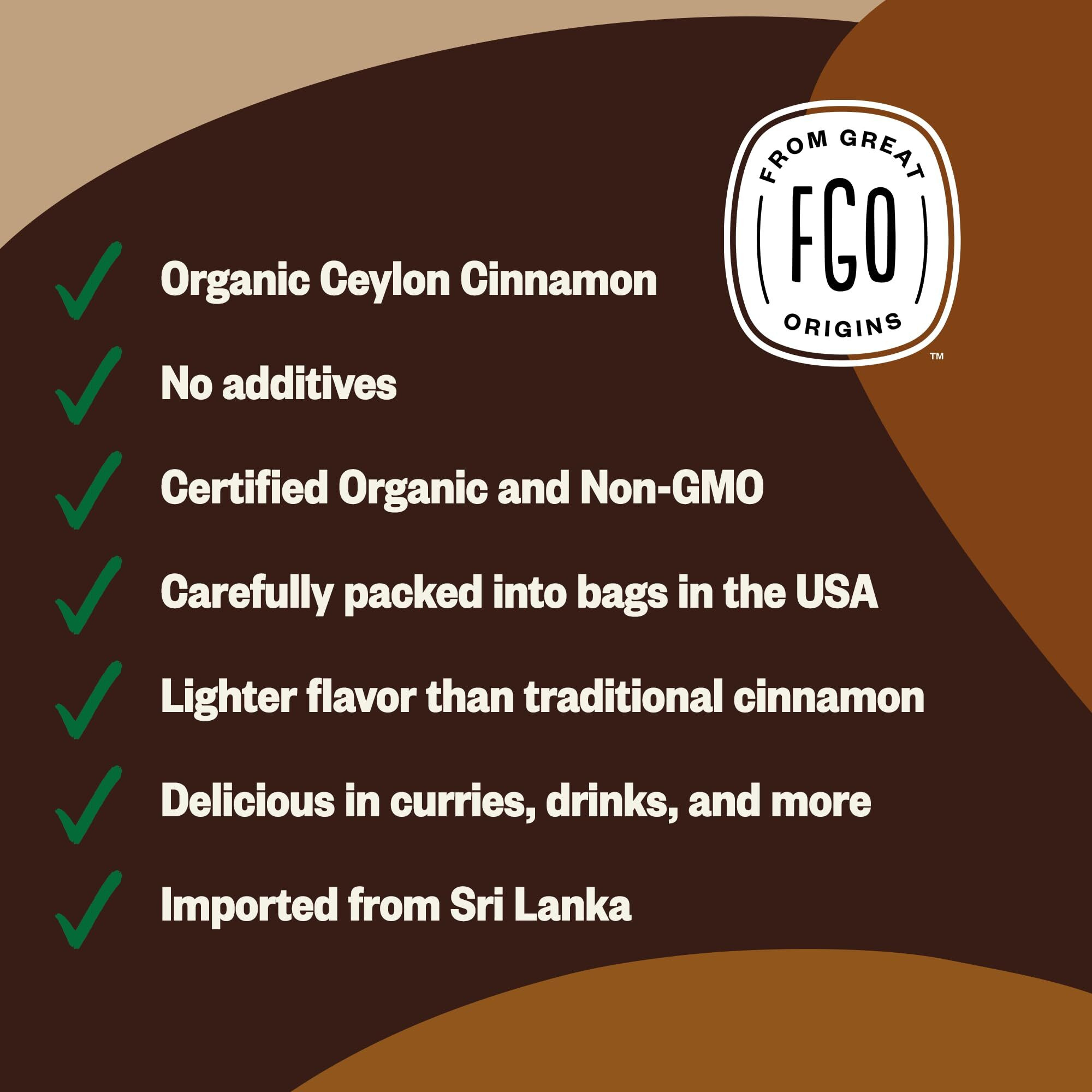Fgo Organic Ceylon Cinnamon Powder, 100% Raw From Sri Lanka, 16Oz, Packaging May Vary (Pack Of 1)