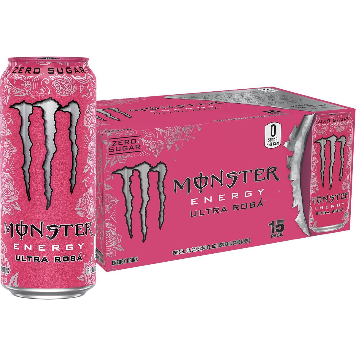 Monster Energy Ultra Rosa, Sugar Free Energy Drink, 16 Ounce (Pack Of 15)