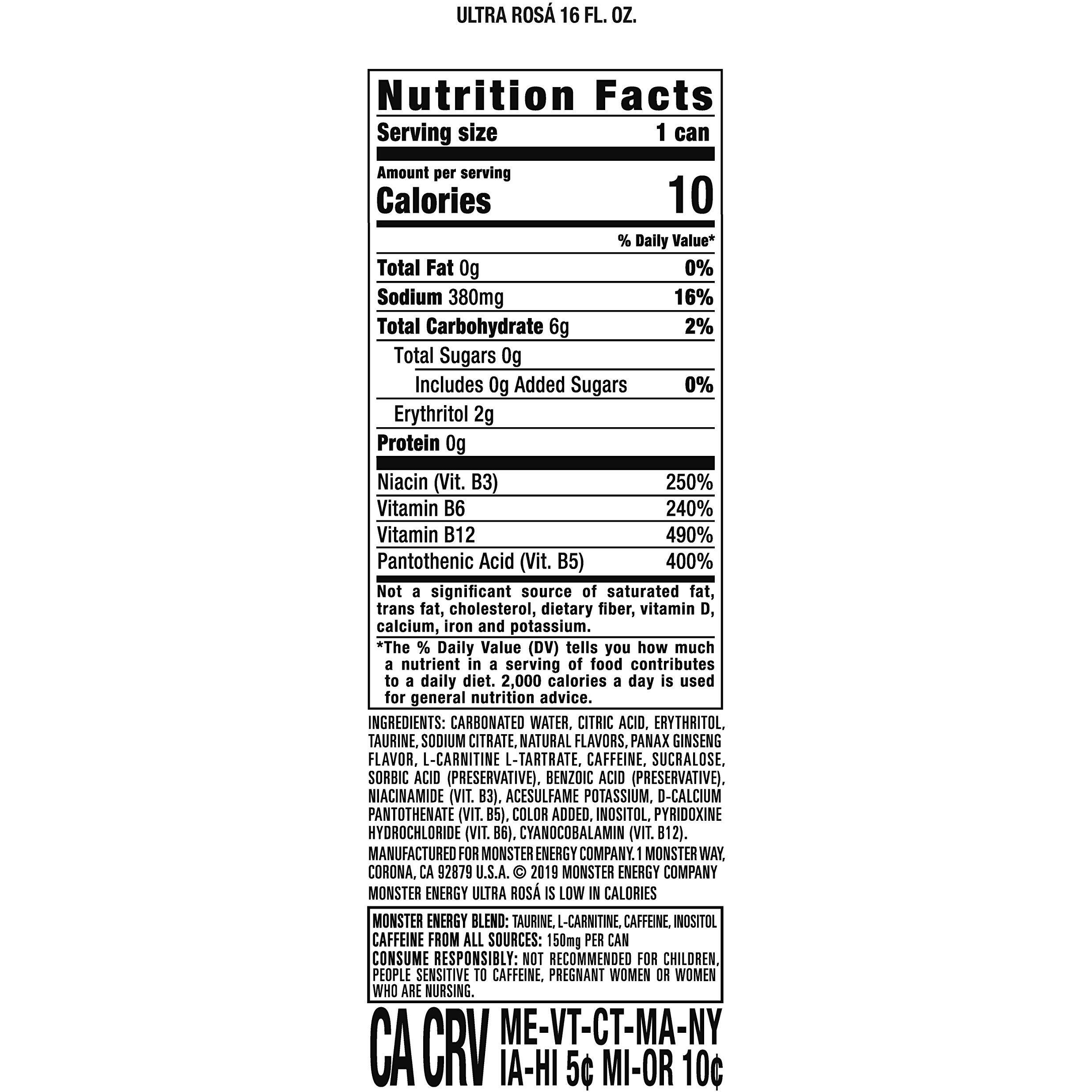 Monster Energy Ultra Rosa, Sugar Free Energy Drink, 16 Ounce (Pack Of 15)