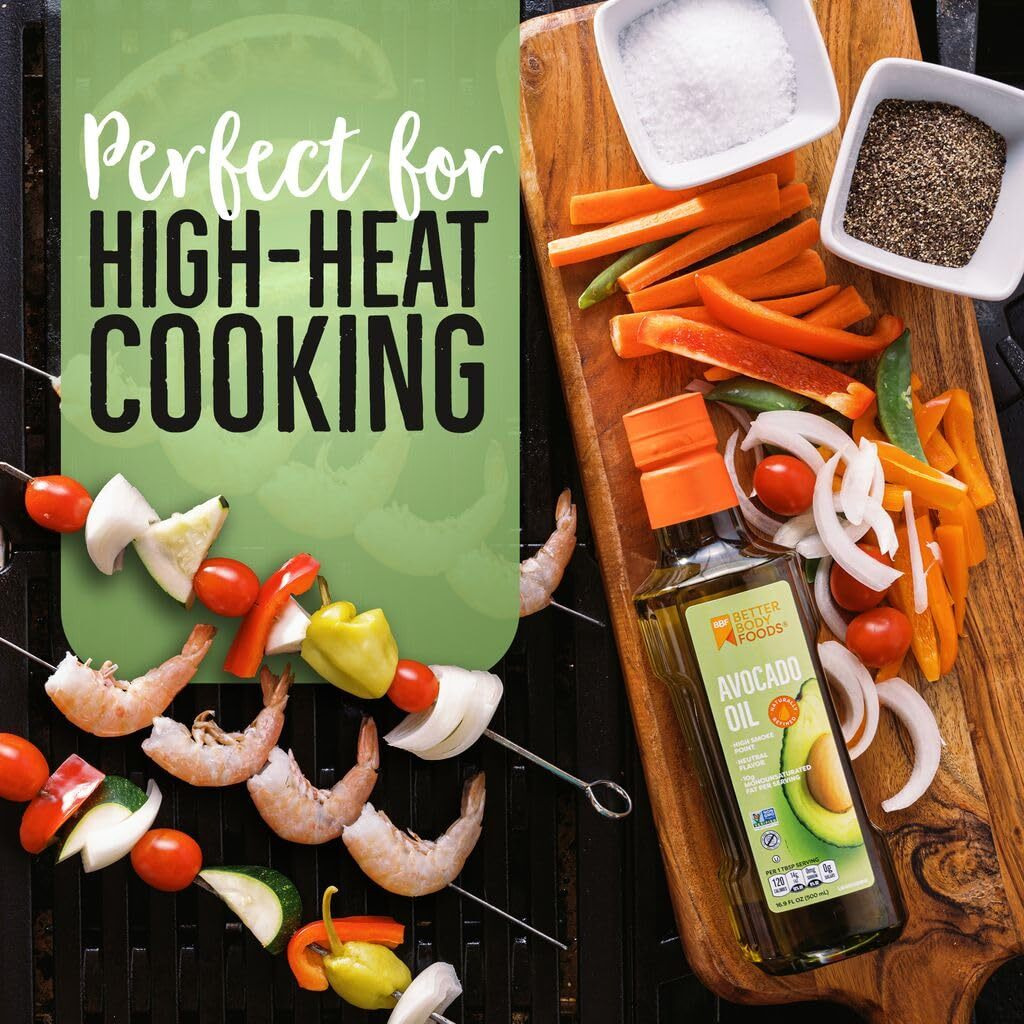 Betterbody Foods Refined Non-Gmo Cooking Oil, Kosher, Keto And Paleo Diet Friendly, For High-Heat Cooking, Avocado Oil, 1 Liter, 33.8 Fl Oz