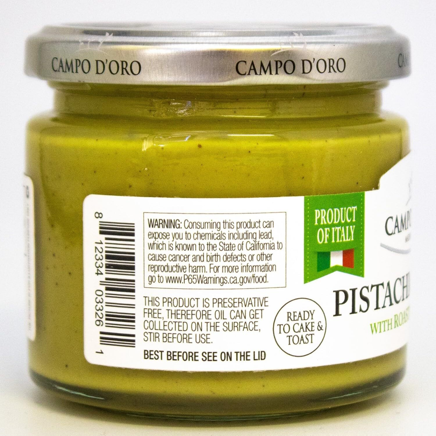 Pistachio Nut Butter Sweet Cream, 6.35 Oz (180G), Rich & Nutty Pistachio Cream For Knafeh Pistachio Chocolate Bars, Sweet Sicilian Pistachio Cream Spread, Spreadable, Mix Well After Opening, Pistachios From Sicily, Italy, No Palm Oil, Campo D'Oro
