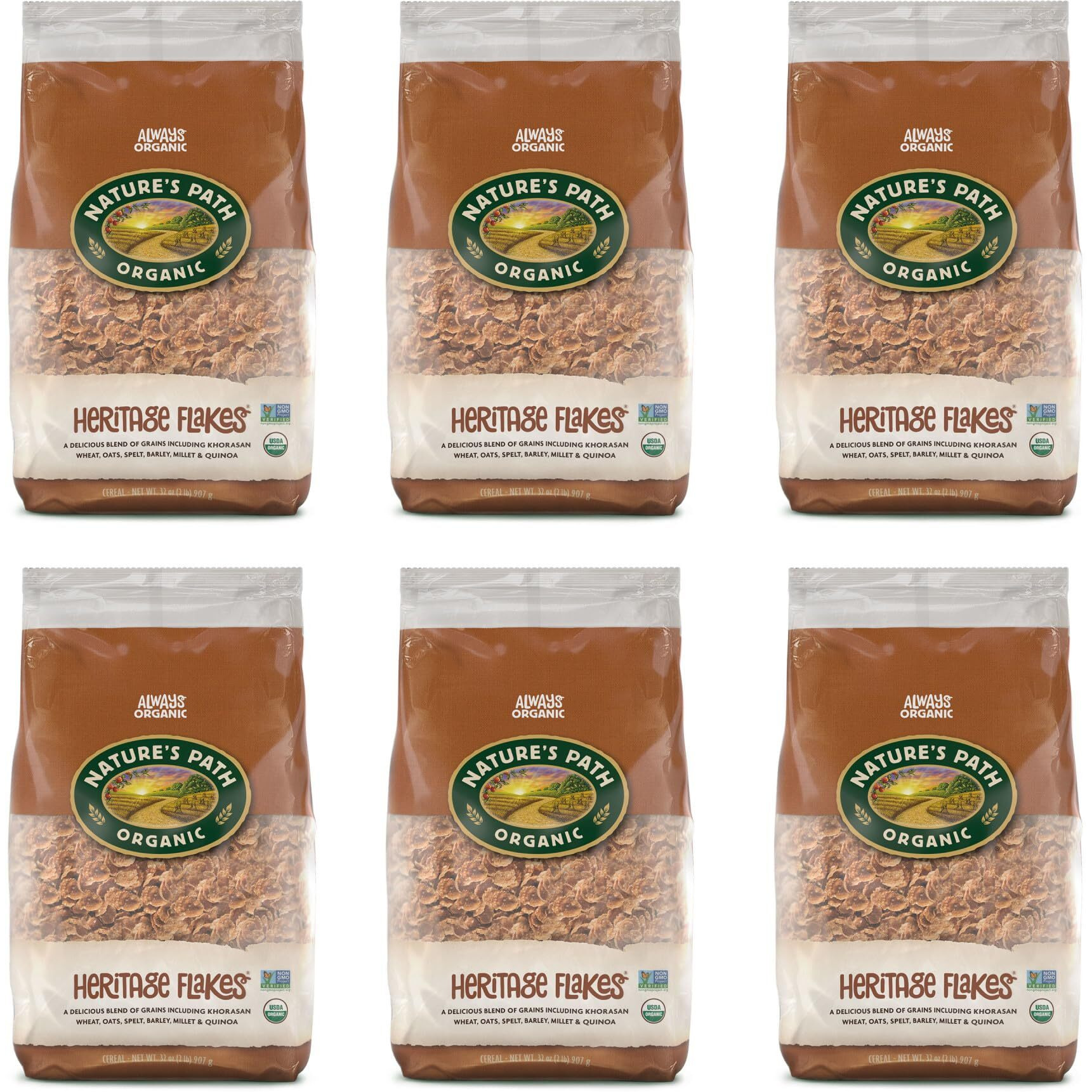 Nature's Path Organic Heritage Flakes Cereal, 2 Lbs. Earth Friendly Package (Pack Of 6)