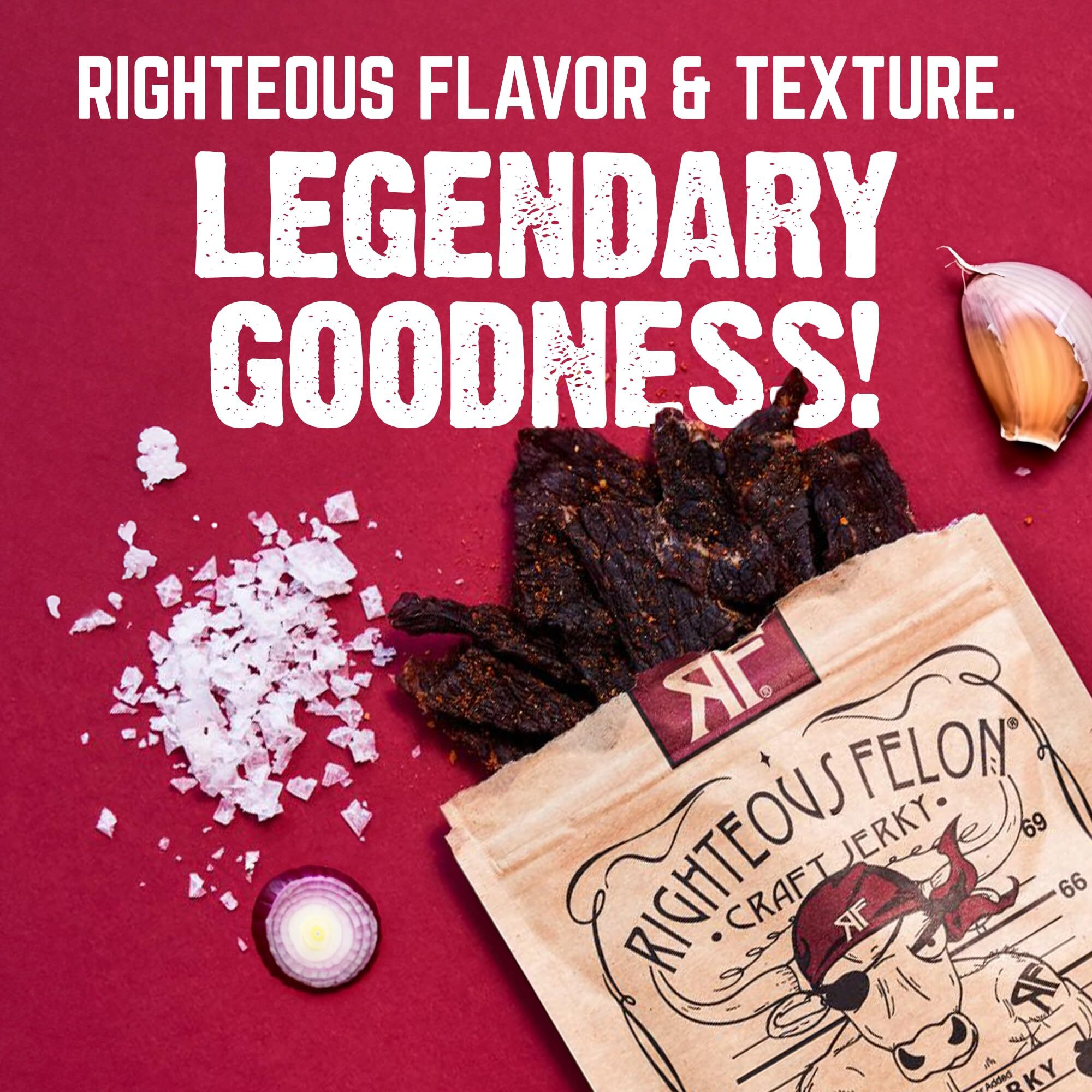 Righteous Felon Beef Jerky Variety Pack | Gluten Free Beef Jerky Snack Packs For Adults | High Protein, Keto-Friendly, Low Sugar | Made With Premium Meats | Beef Jerky Gifts For Men | Sampler 8 Pack