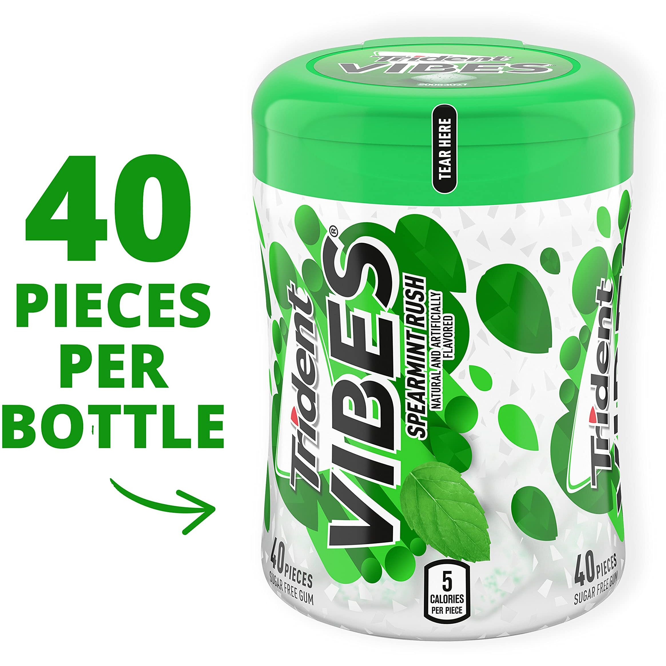 Trident Vibes Spearmint Rush Sugar Free Gum, 6 Bottles Of 40 Pieces (240 Total Pieces)