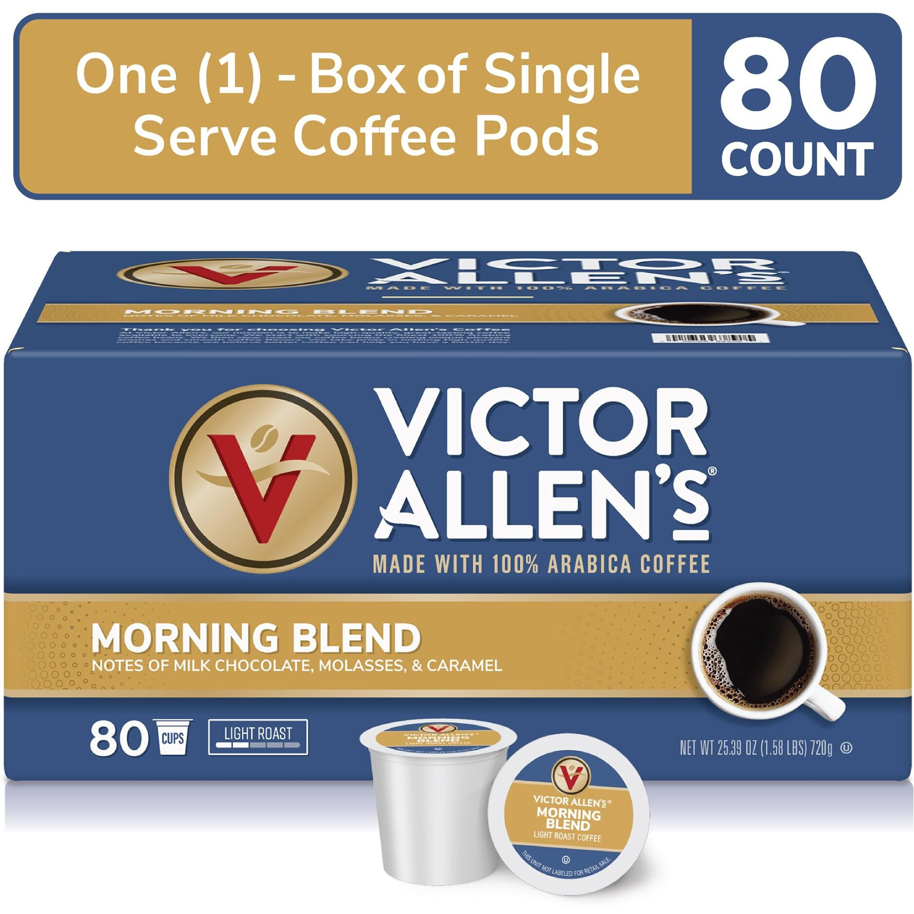 Victor Allen's Coffee Morning Blend, Light Roast, 80 Count, Single Serve Coffee Pods For Keurig K-Cup Brewers